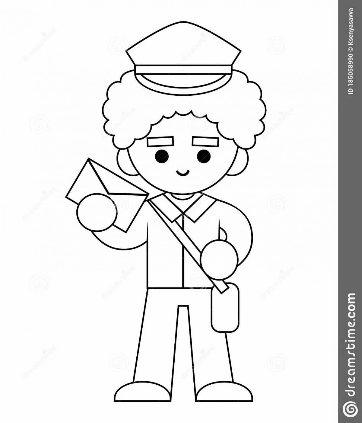 Crazy postman coloring page for preschoolers