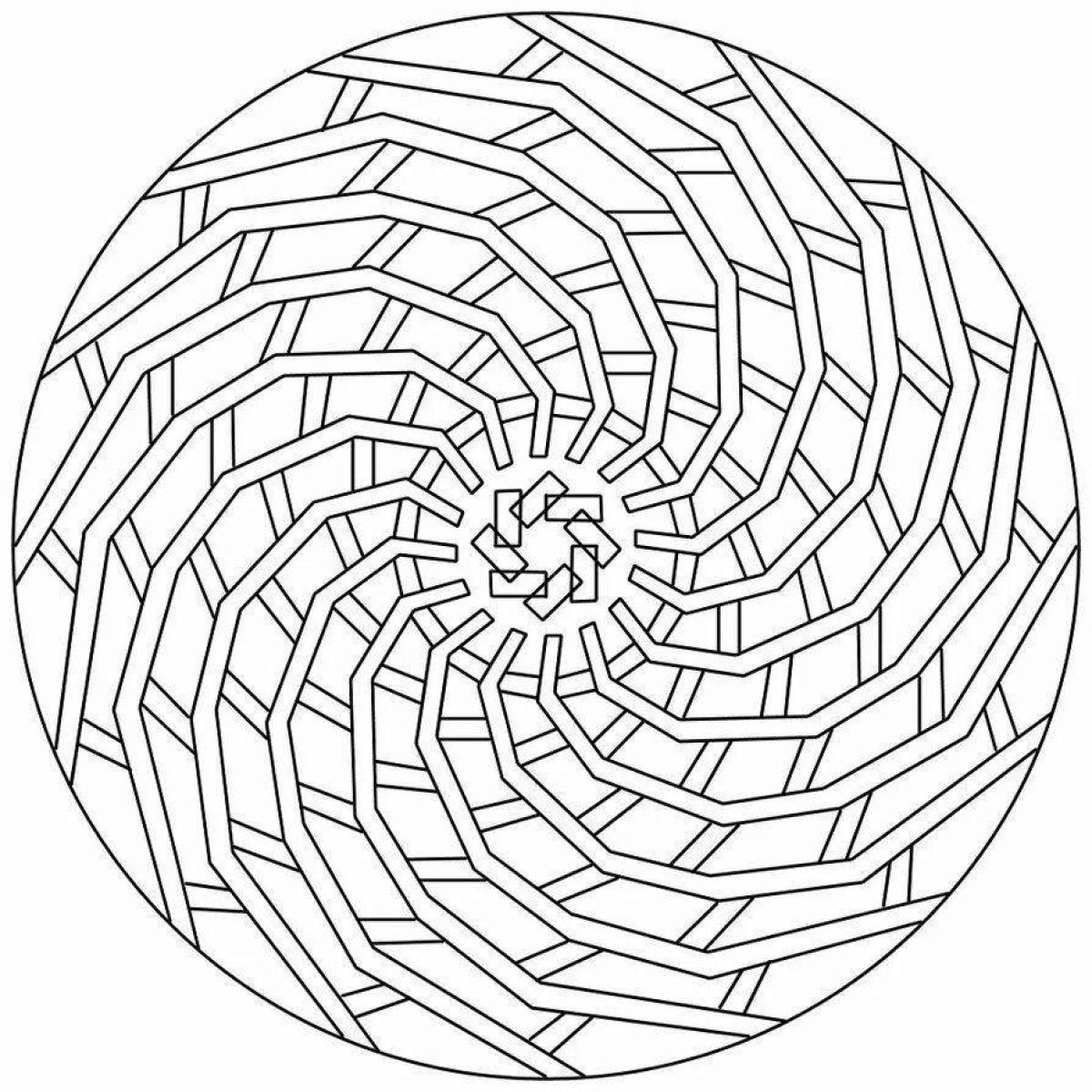 Colouring spiral with a complex circular pattern