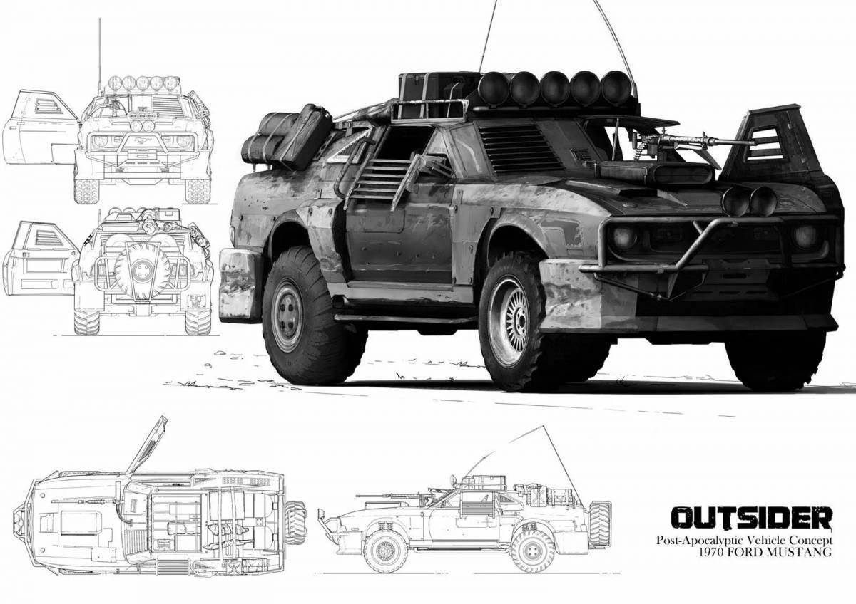 Уникальная страница раскраски автомобилей crossout