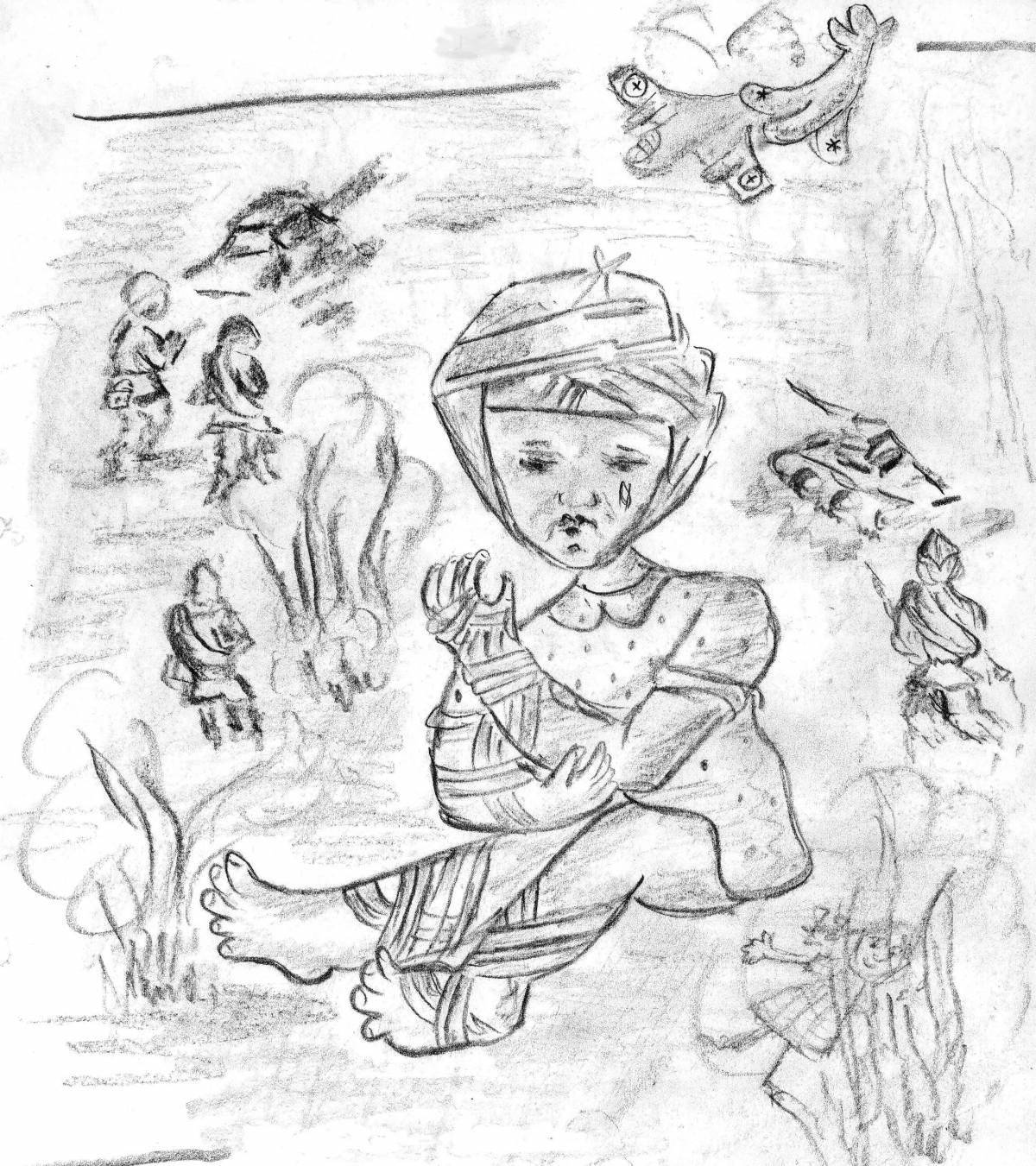 Playful children's military drawing