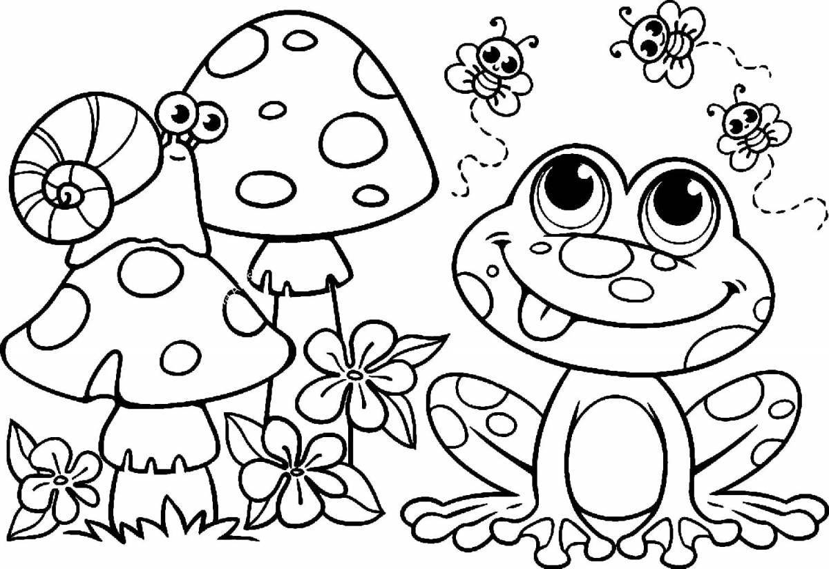 Colourful fly agaric frog coloring page