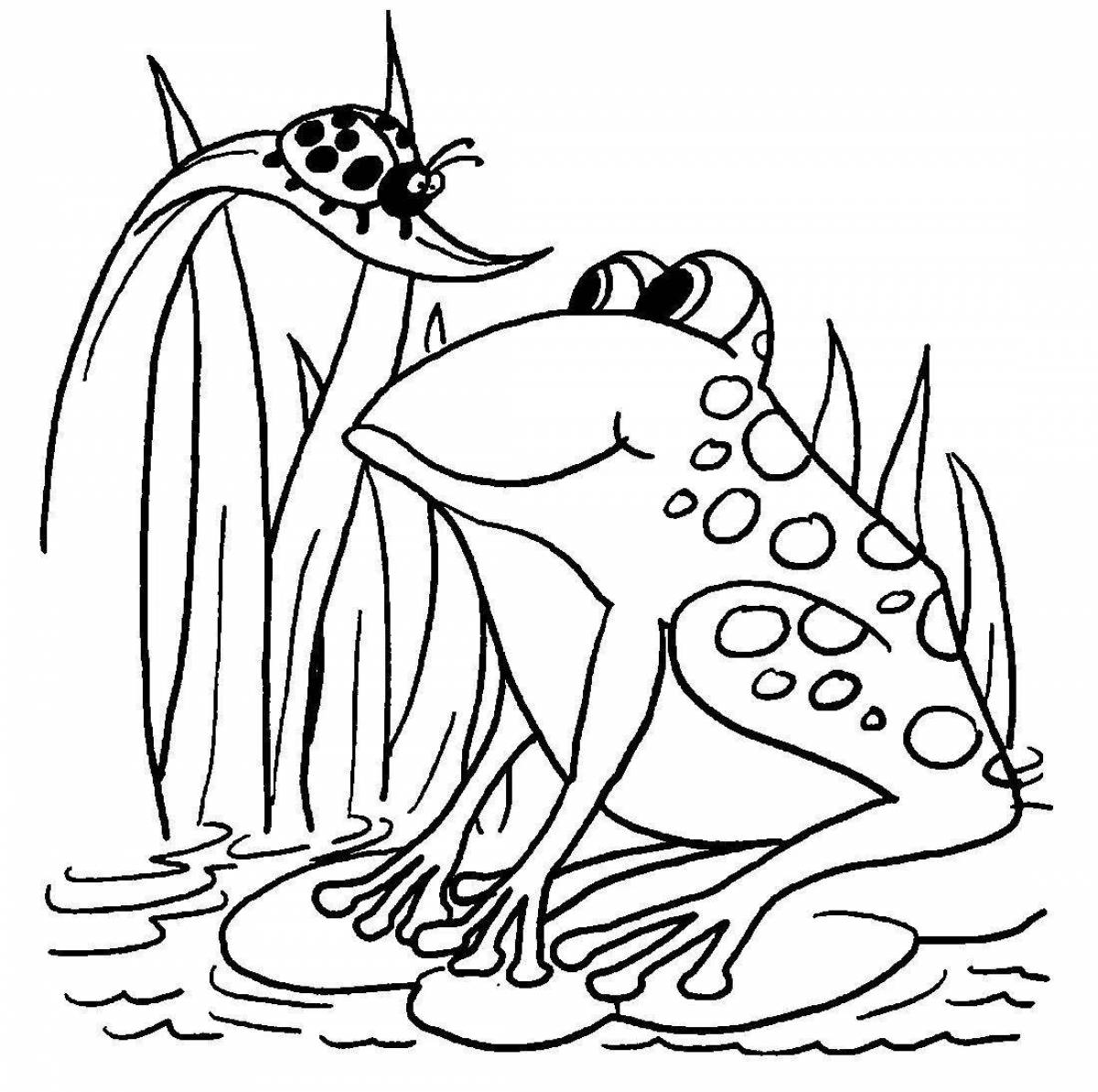 Анимированная страница раскраски мухоморной лягушки