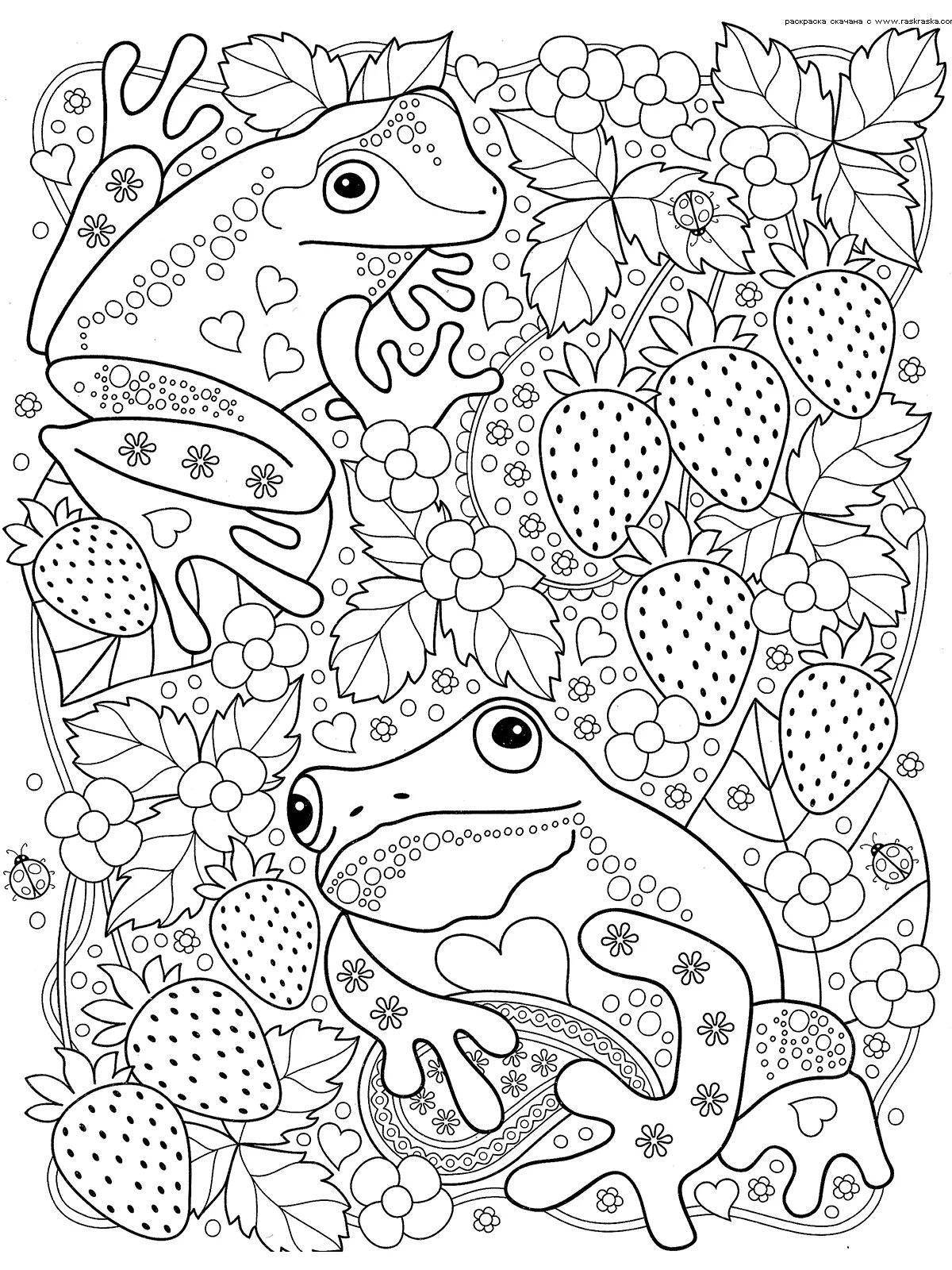 Glittering fly agaric frog coloring page
