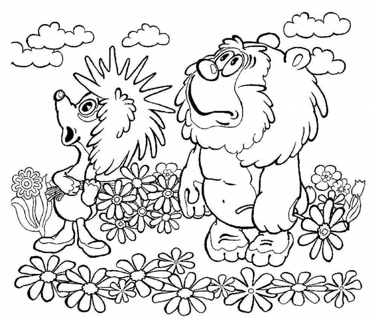 Hedgehog and teddy bear playful coloring book