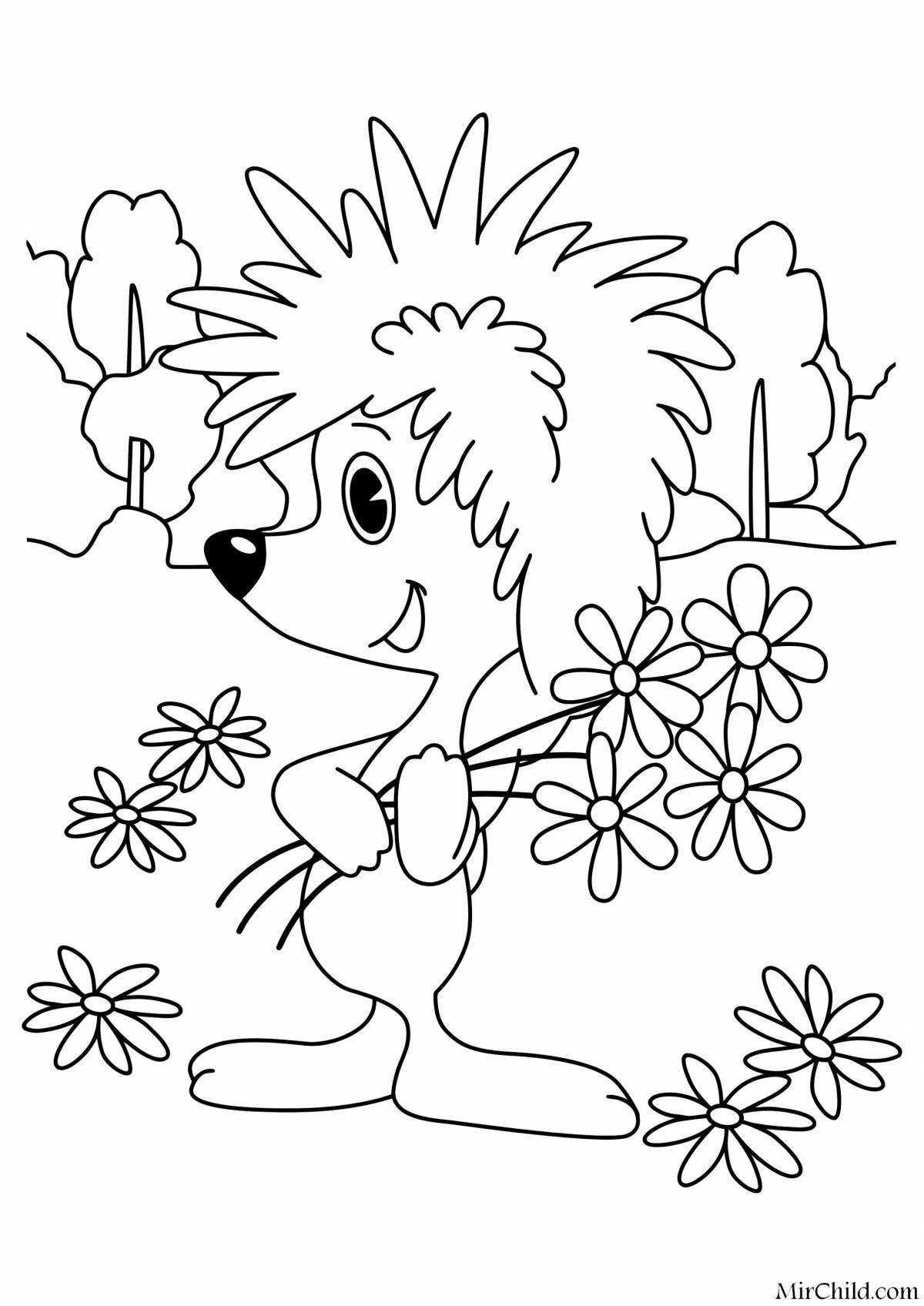 Joyful coloring hedgehog and teddy bear