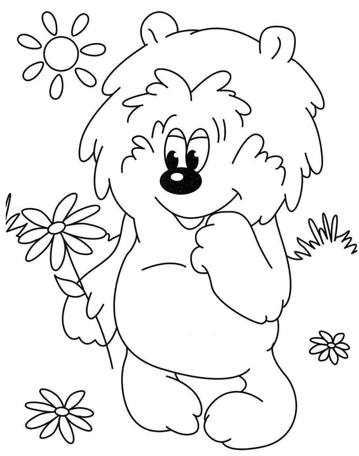 Fluffy coloring hedgehog and teddy bear