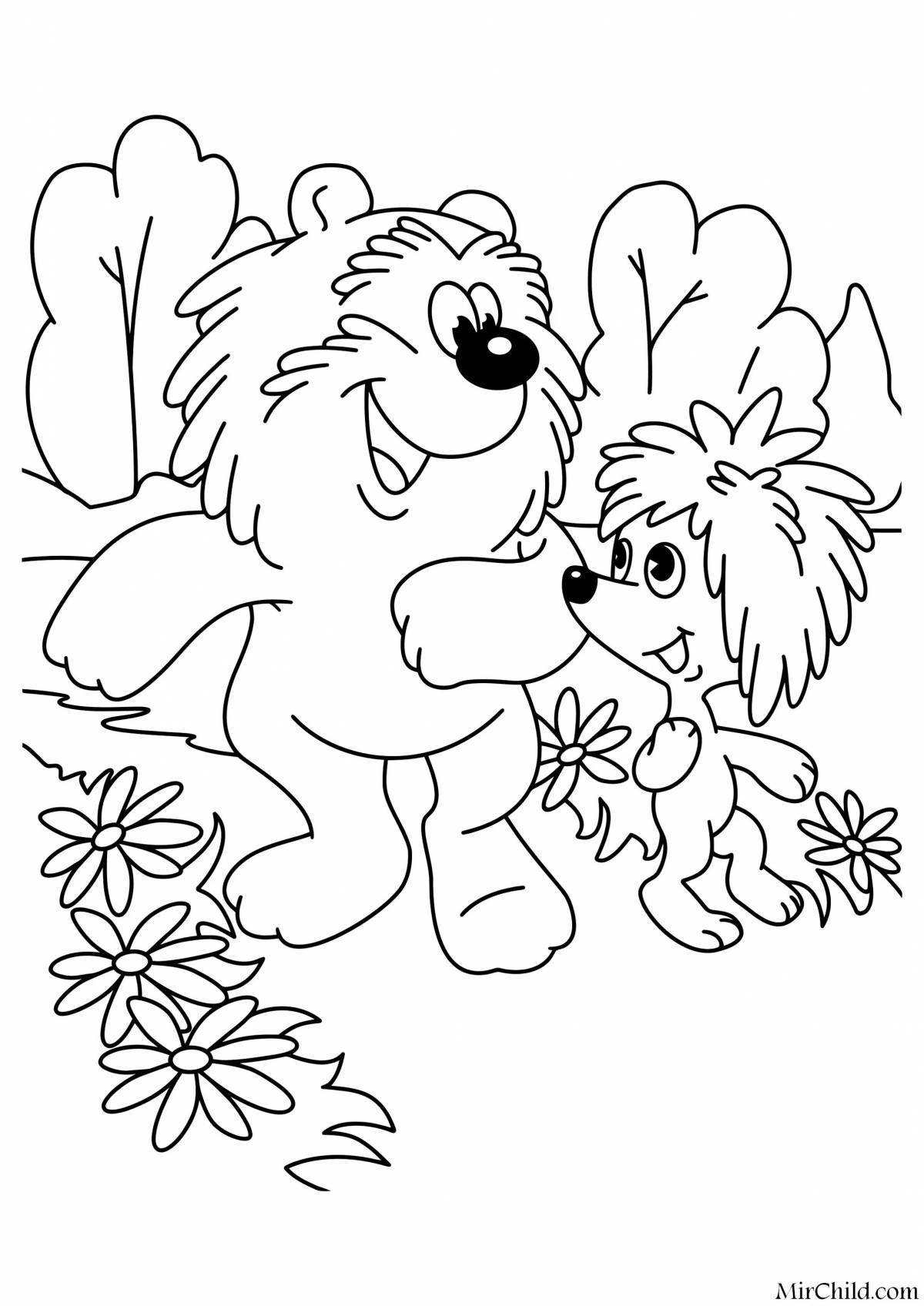 Colorful coloring hedgehog and teddy bear