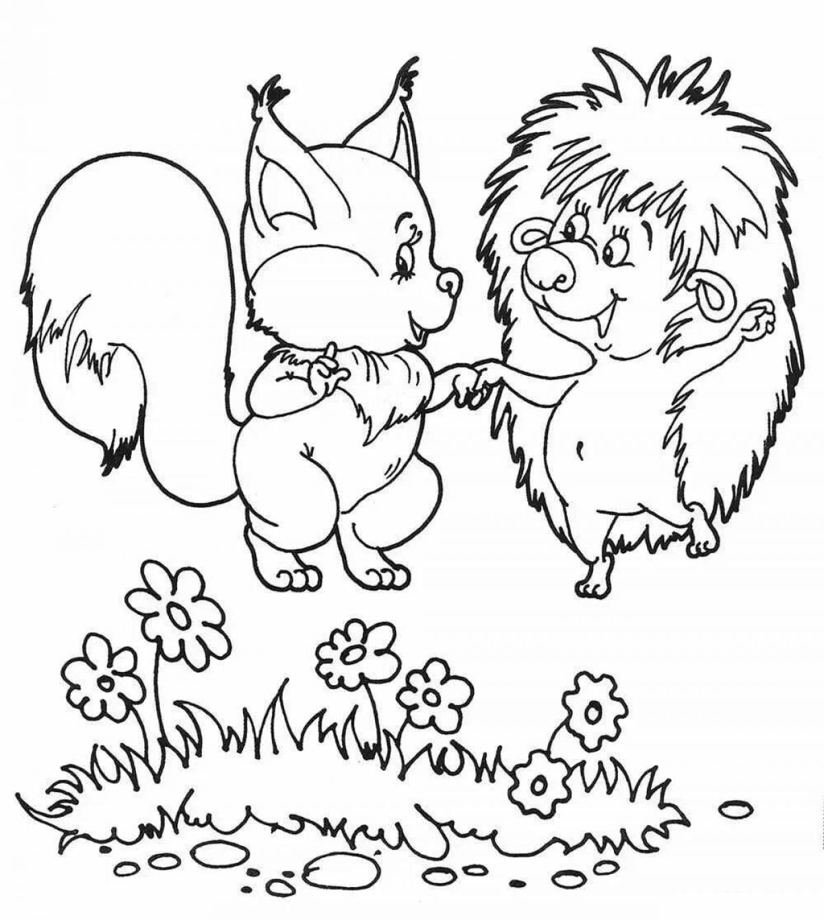 Fancy coloring hedgehog and teddy bear