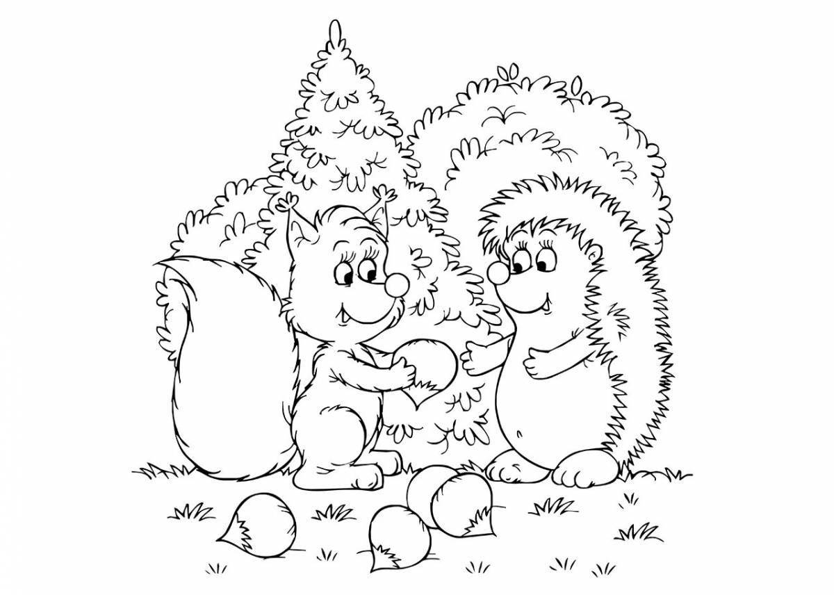 Animated coloring hedgehog and teddy bear