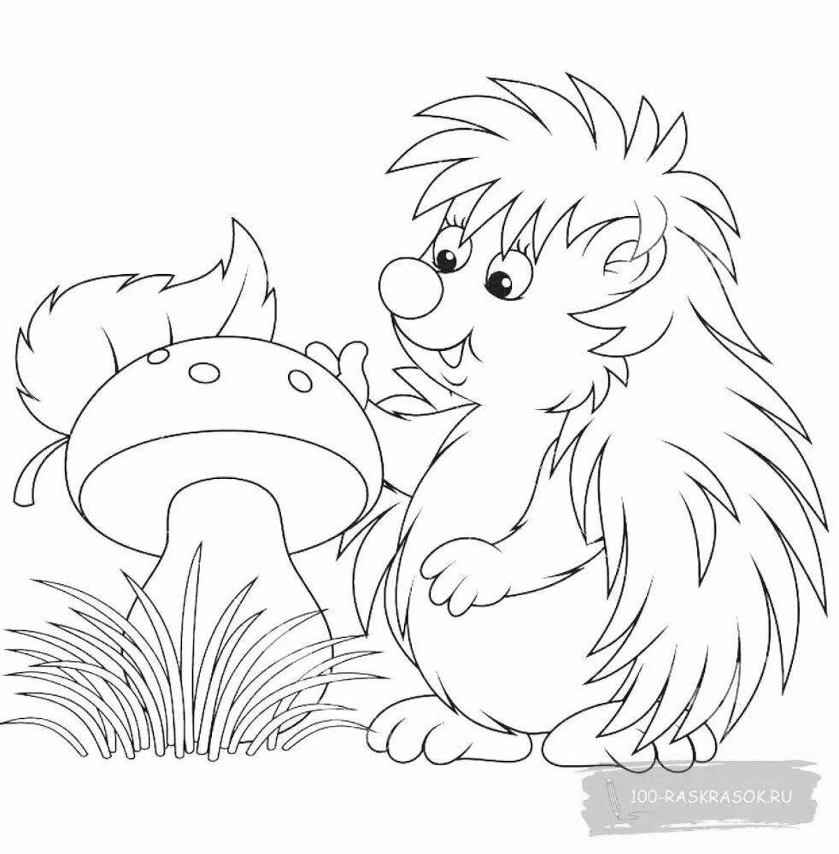 Fun coloring hedgehog and bear cub