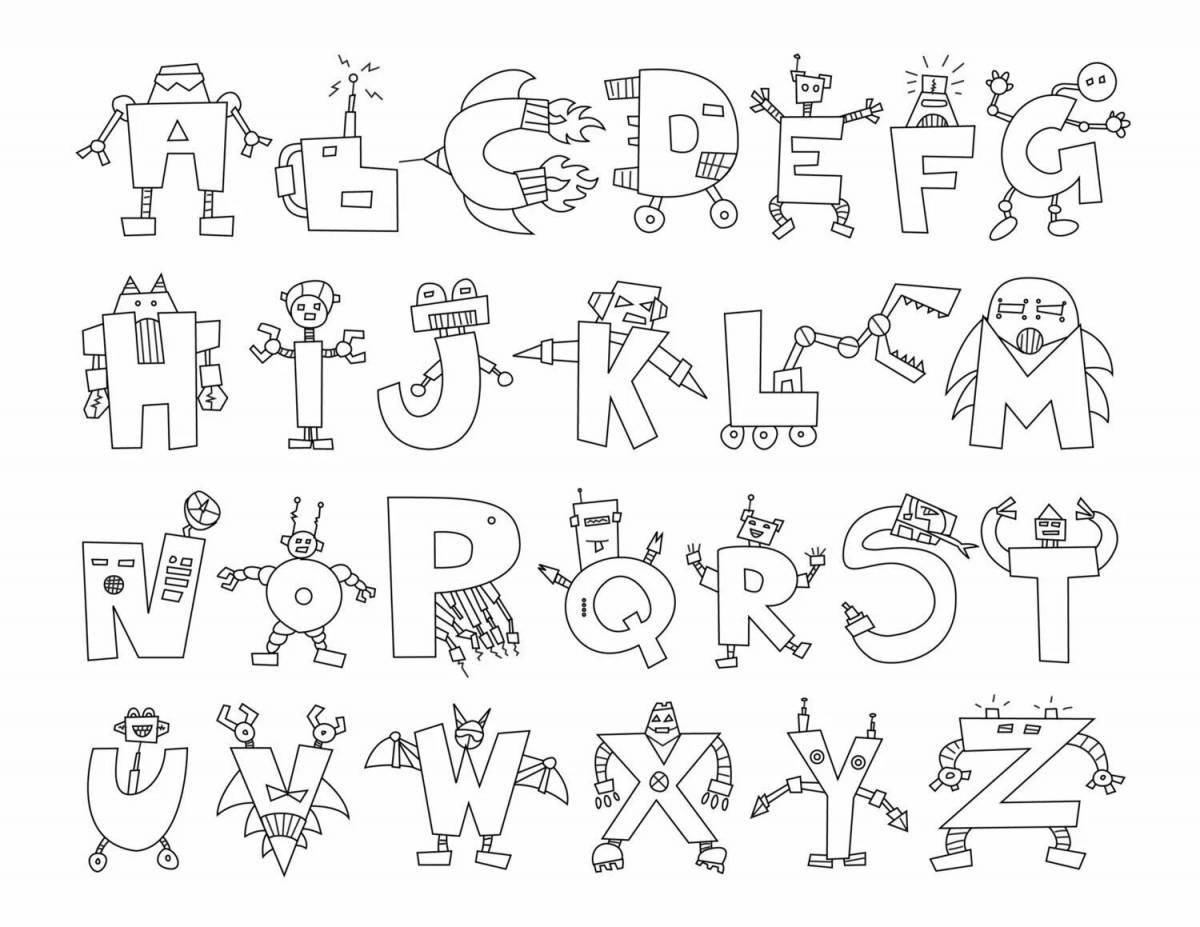 Красочная страница раскраски alphabet lore f