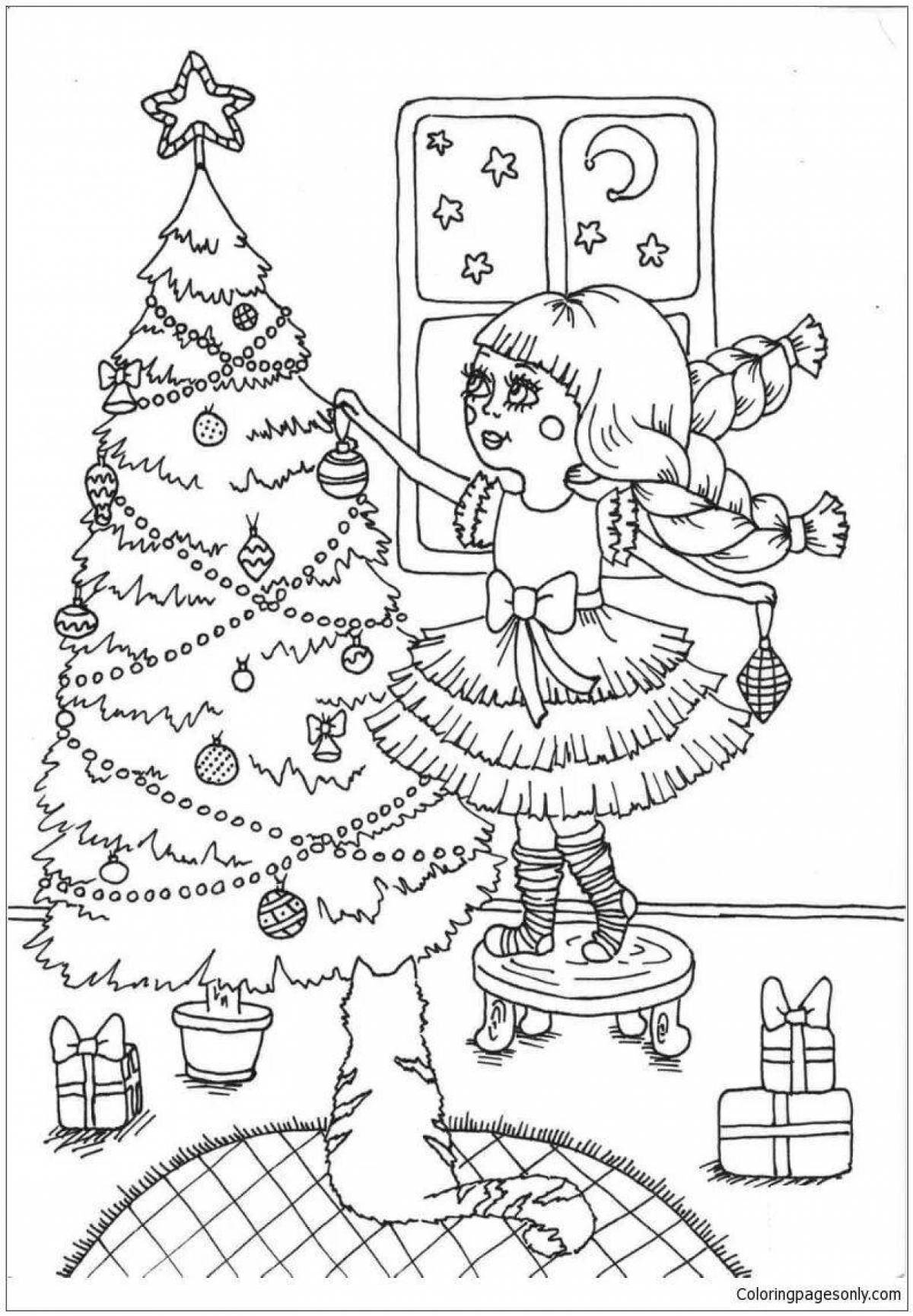 Праздничная декабрьская раскраска для детей