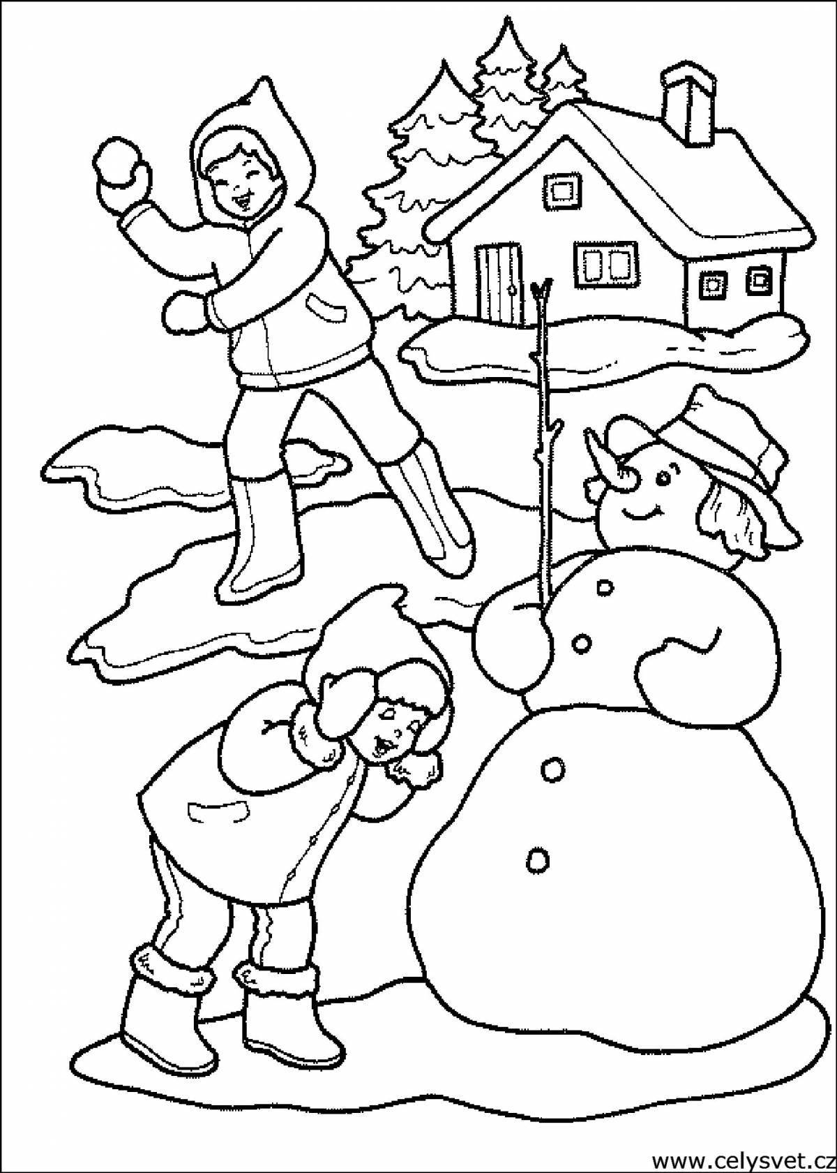 Креативная декабрьская раскраска для детей