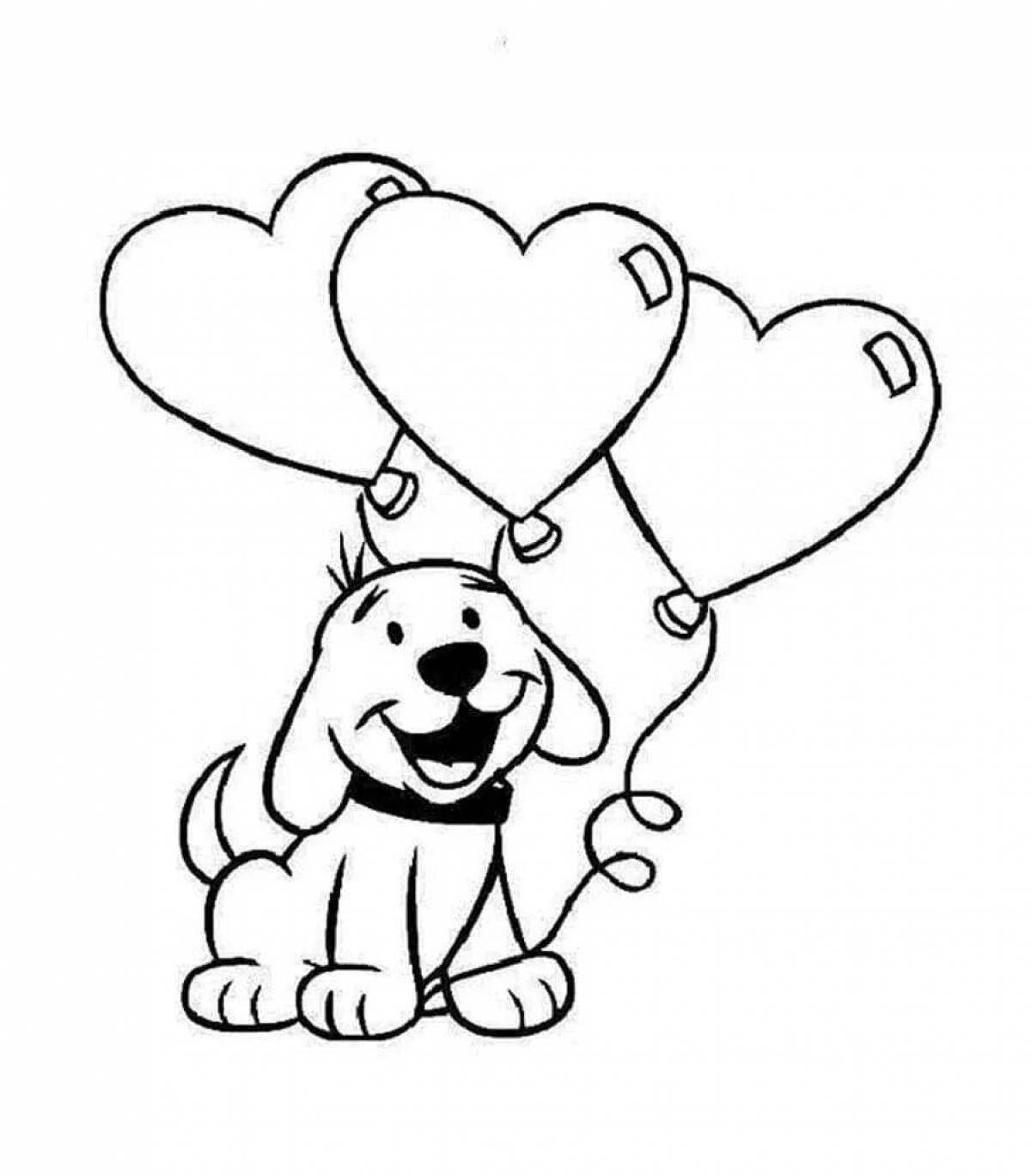 Игривая раскраска собака с сердечком
