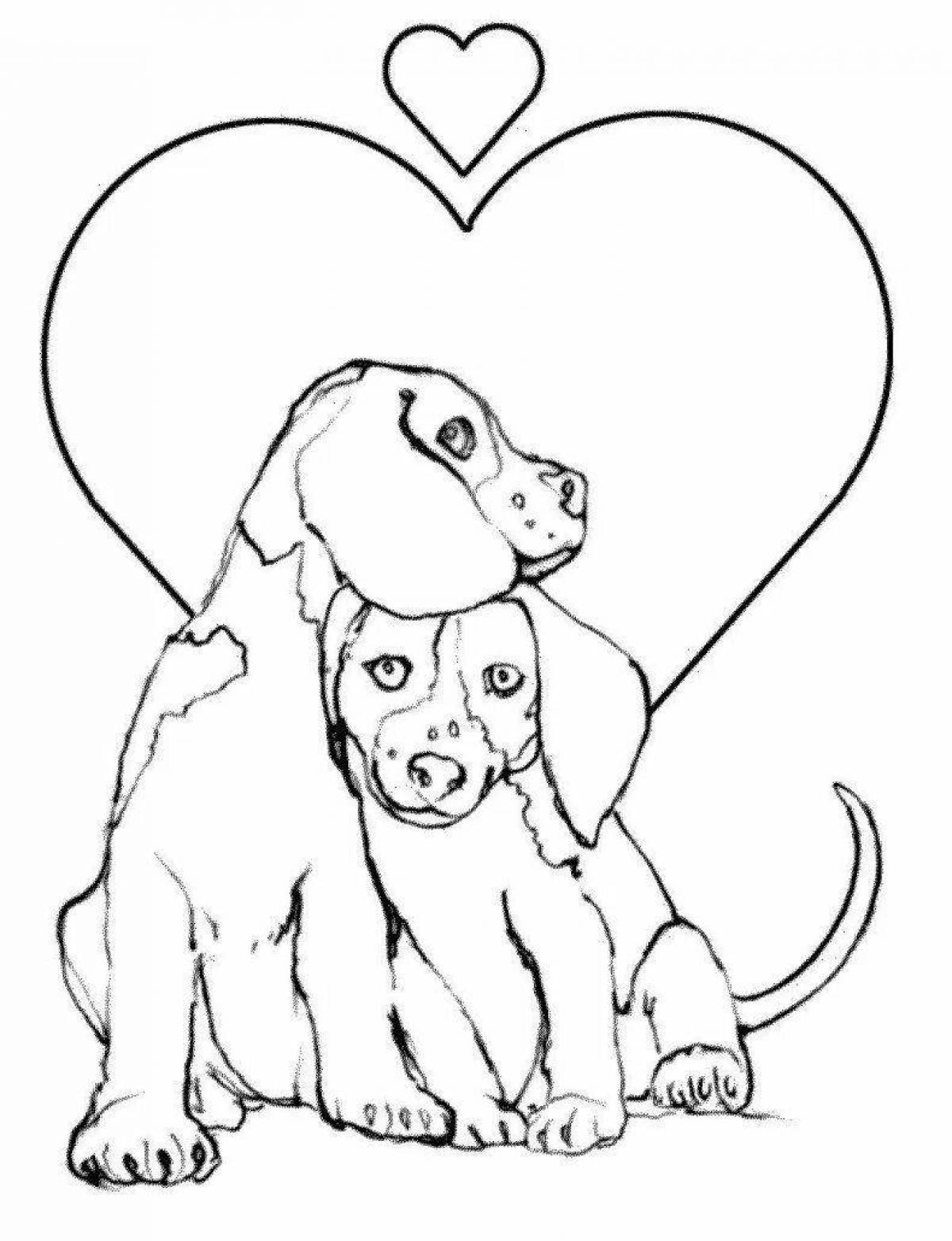 Веселая раскраска собака с сердечком