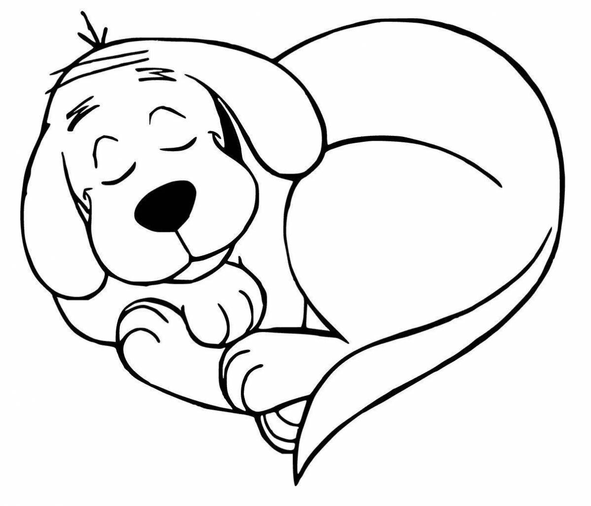Счастливая раскраска собака с сердечком