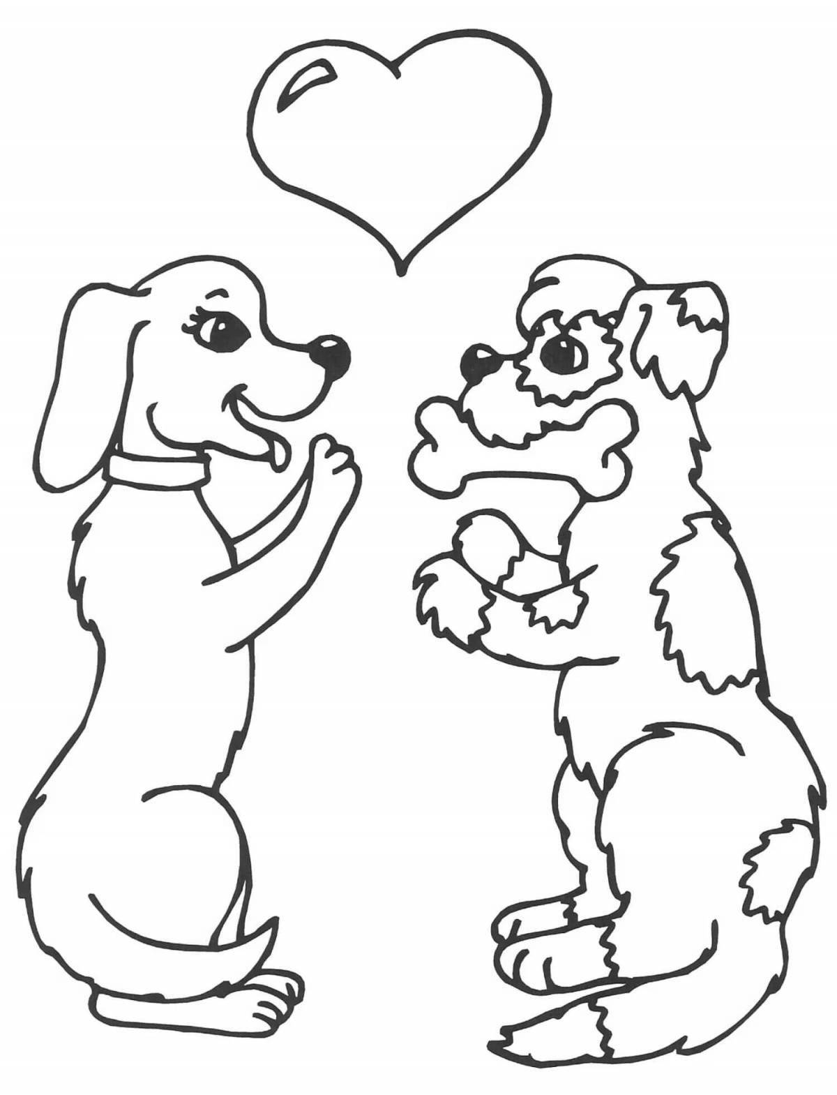 Контент-раскраска собака с сердечком