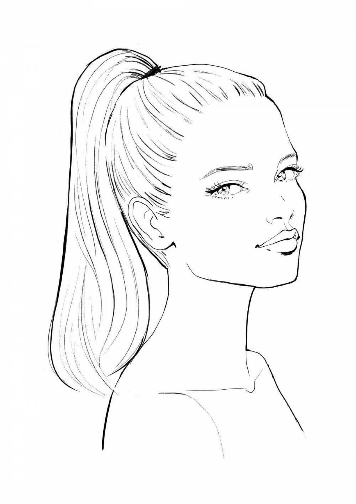 Charming girl face coloring book