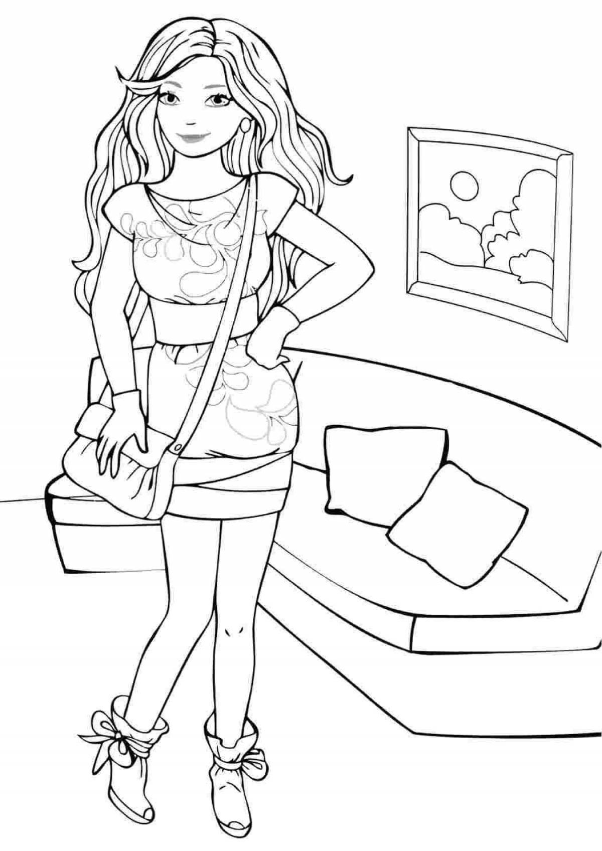 Stylish trendy coloring book for girls