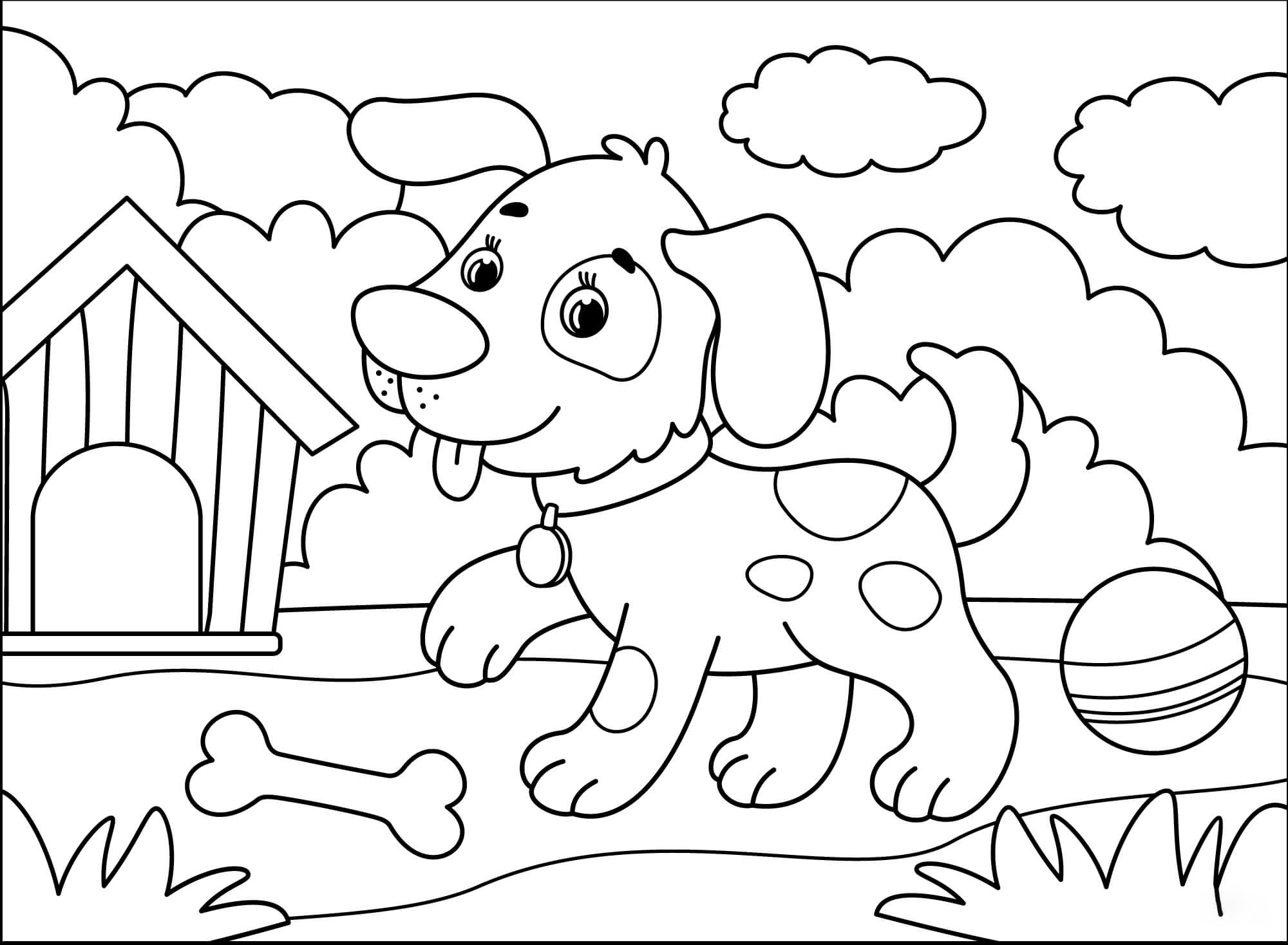 Happy dog ​​boy coloring book