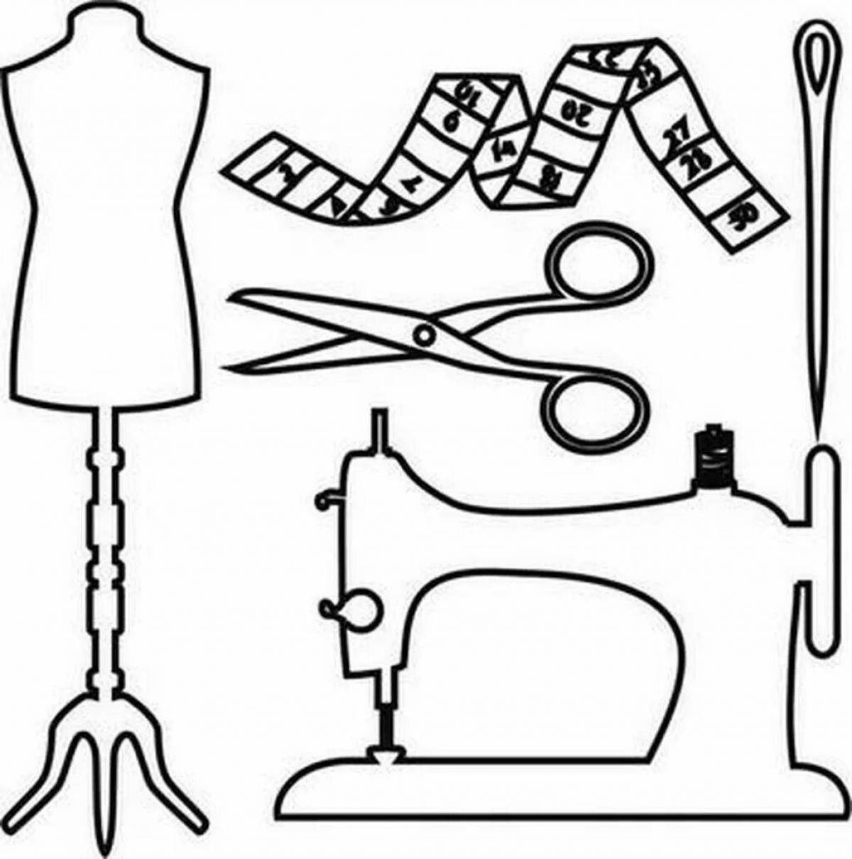 Colorful seamstress coloring page for kids