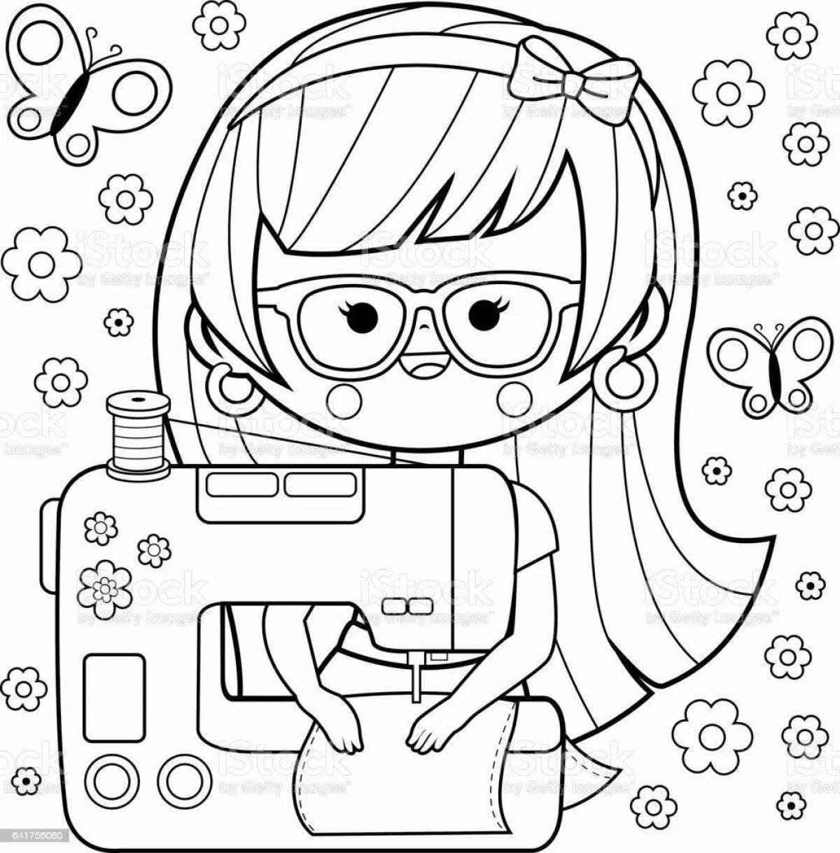 Playful seamstress coloring book for toddlers