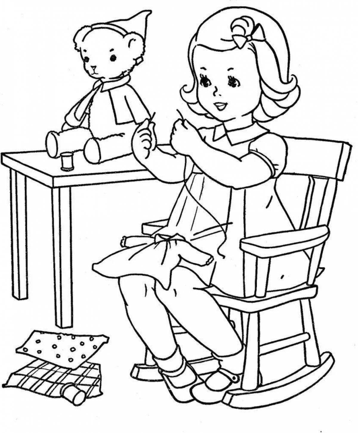Adorable seamstress coloring book for kids