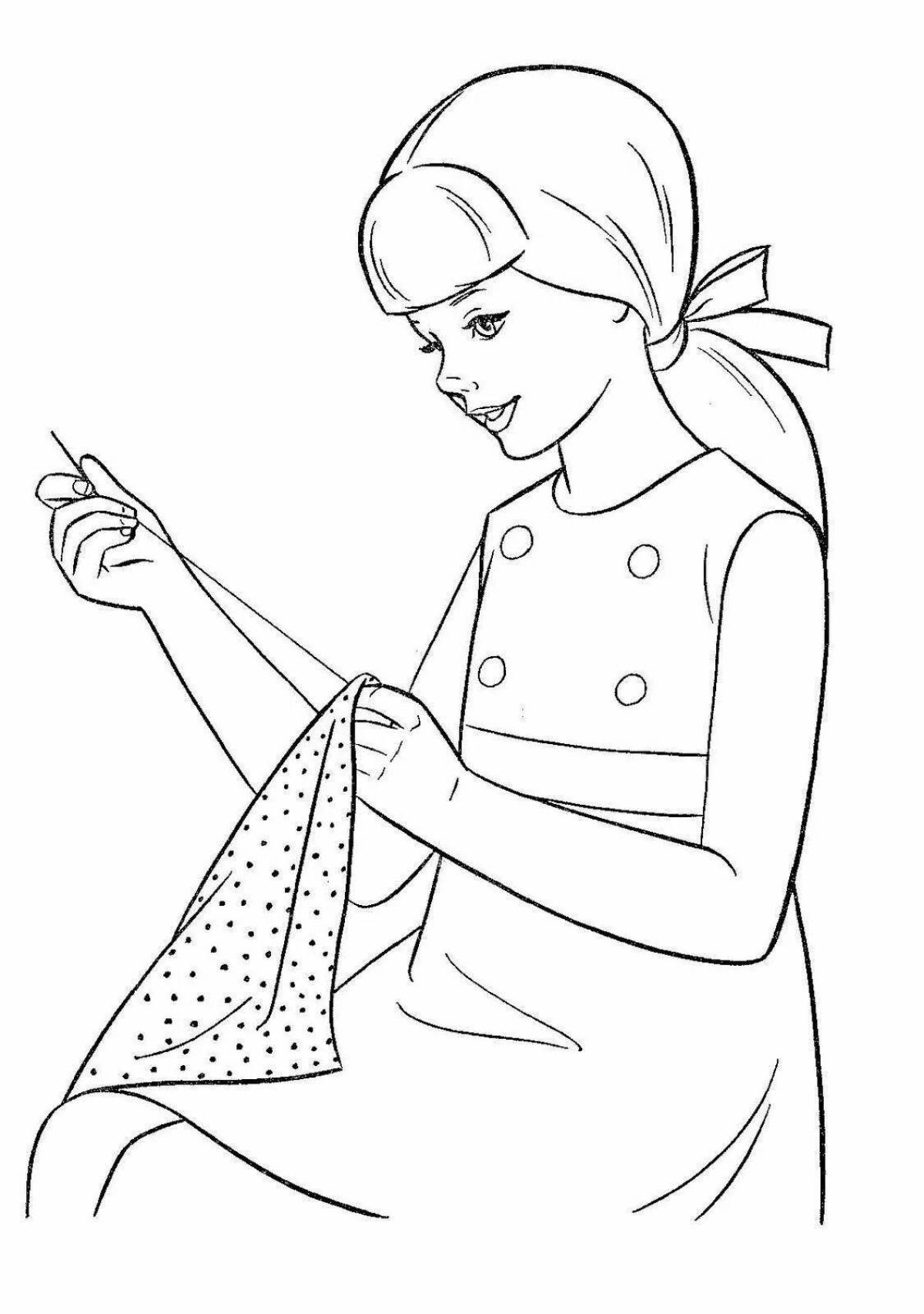 Living seamstress coloring for kids
