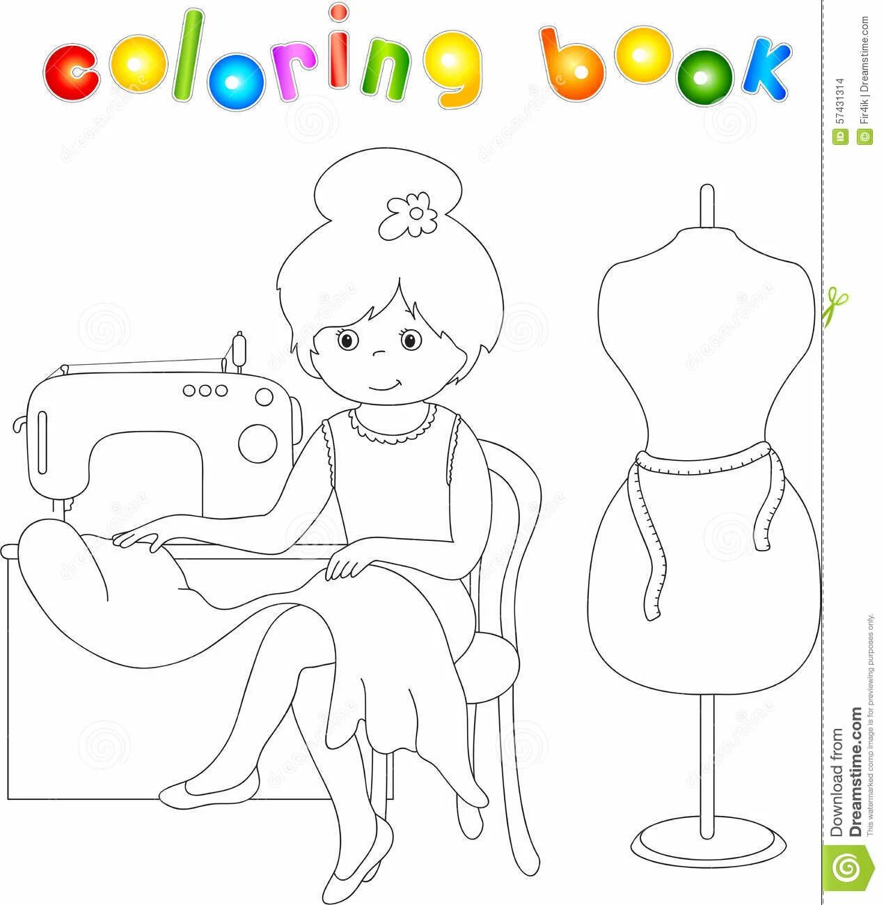 Playful seamstress coloring pages for kids