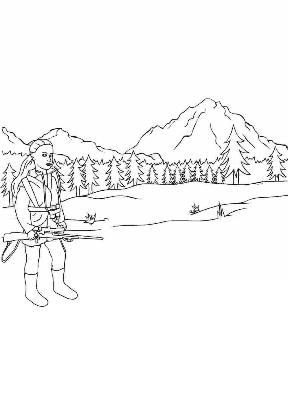 Coloring page funny hunters and rabbits