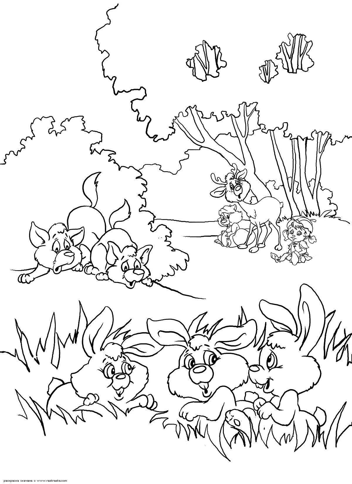 Exciting hunter and rabbit coloring pages
