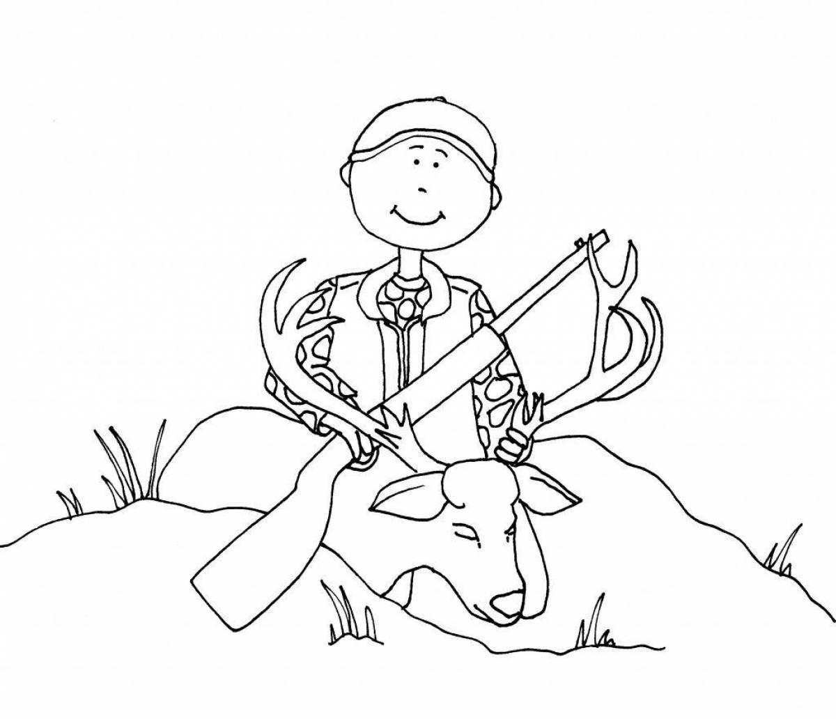 Happy hunters and rabbits coloring page