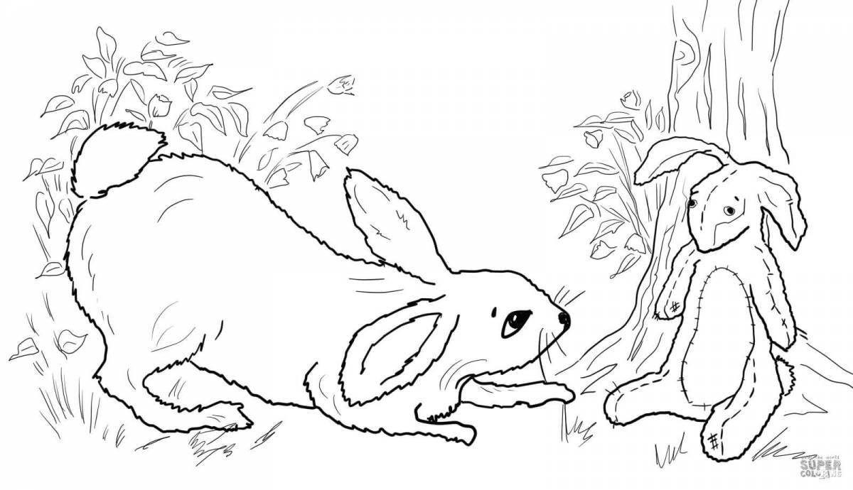 Coloring page energetic hunters and rabbits