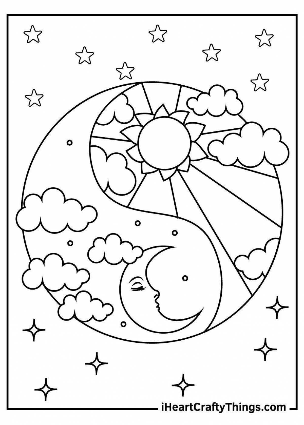 Deity coloring moon and earth