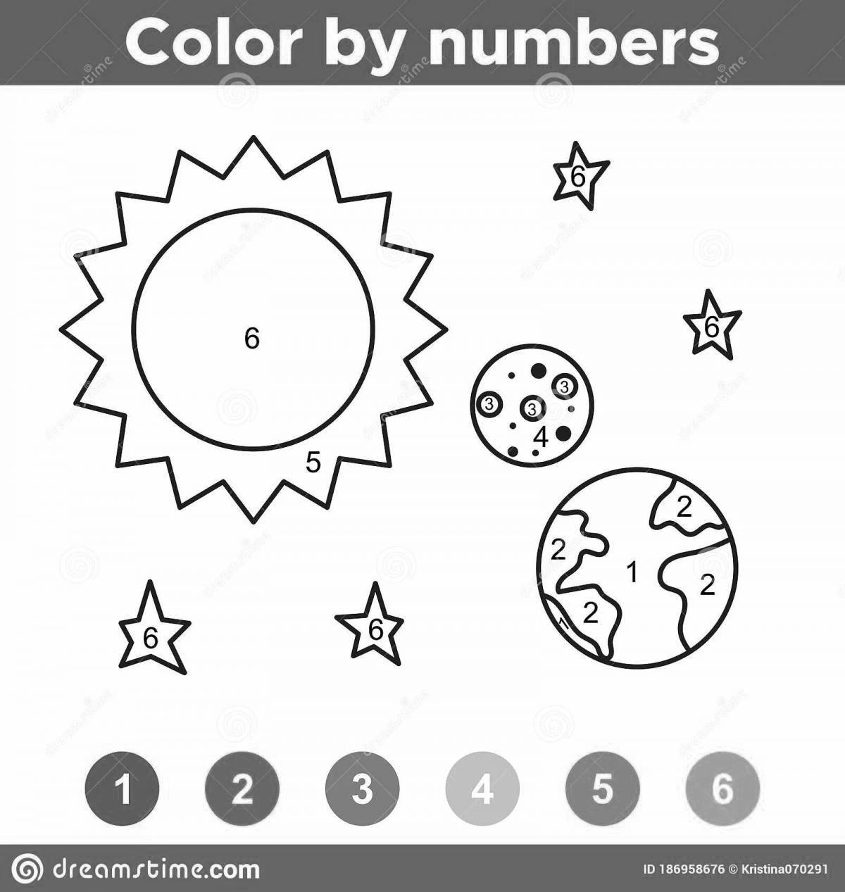 Celestial coloring moon and earth