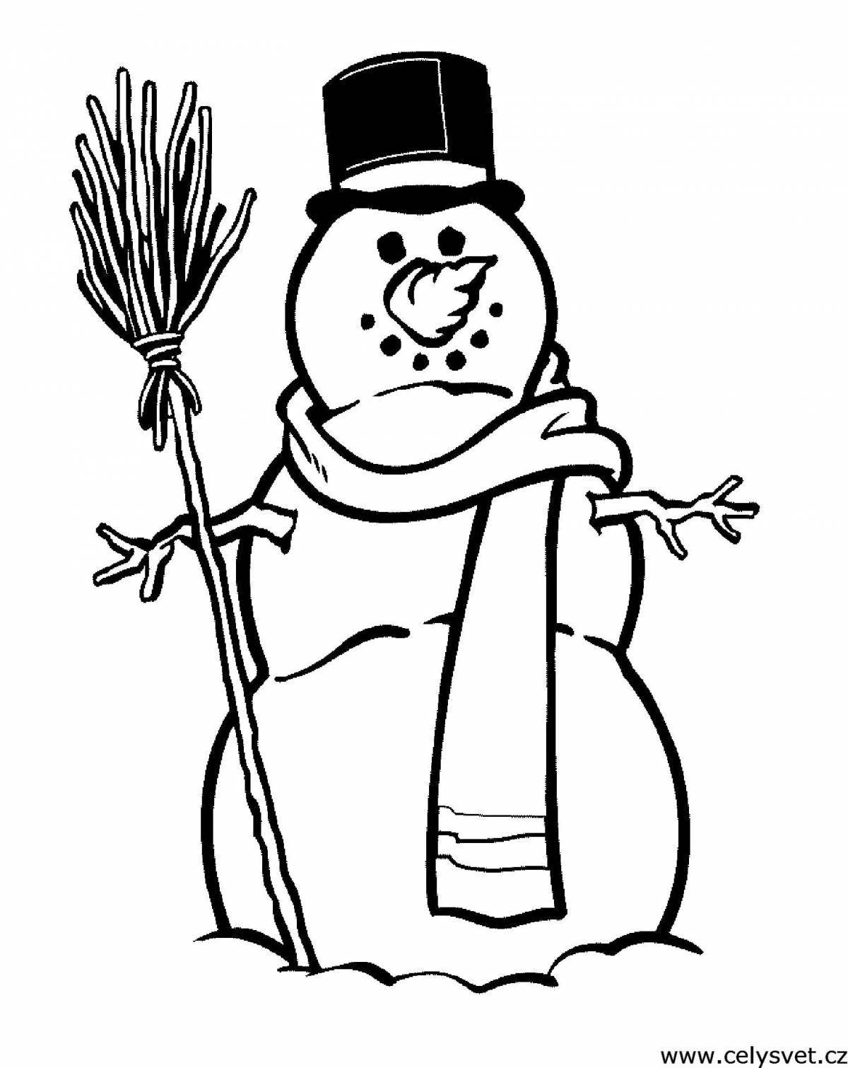 Radiant coloring snowman with a broom