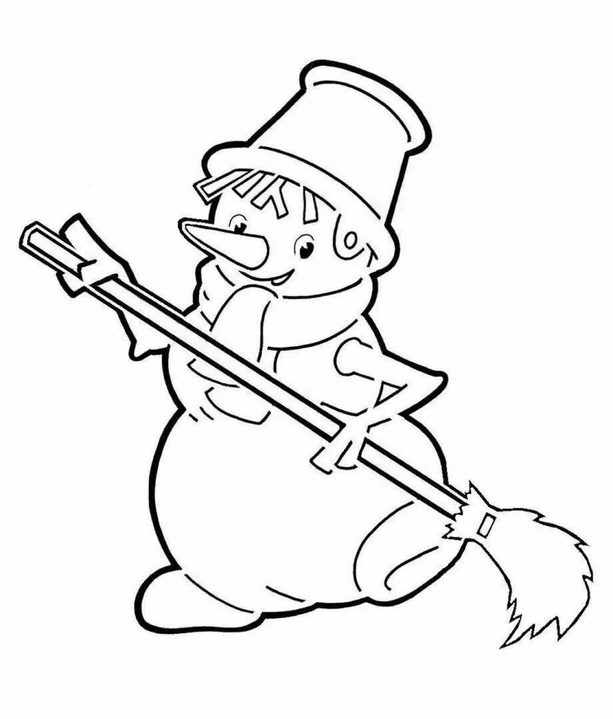 Magic coloring snowman with a broom
