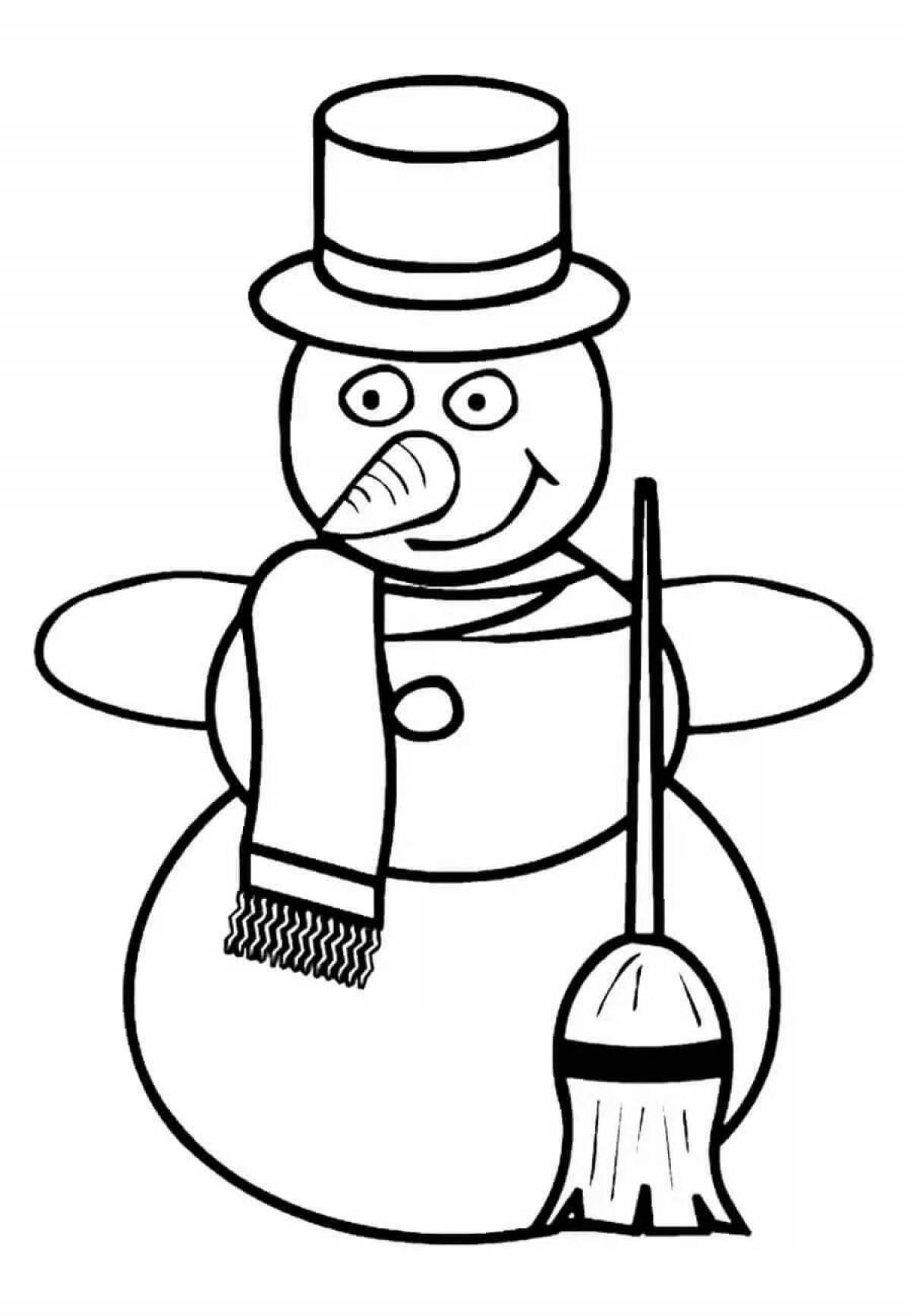 Fancy coloring snowman with a broom