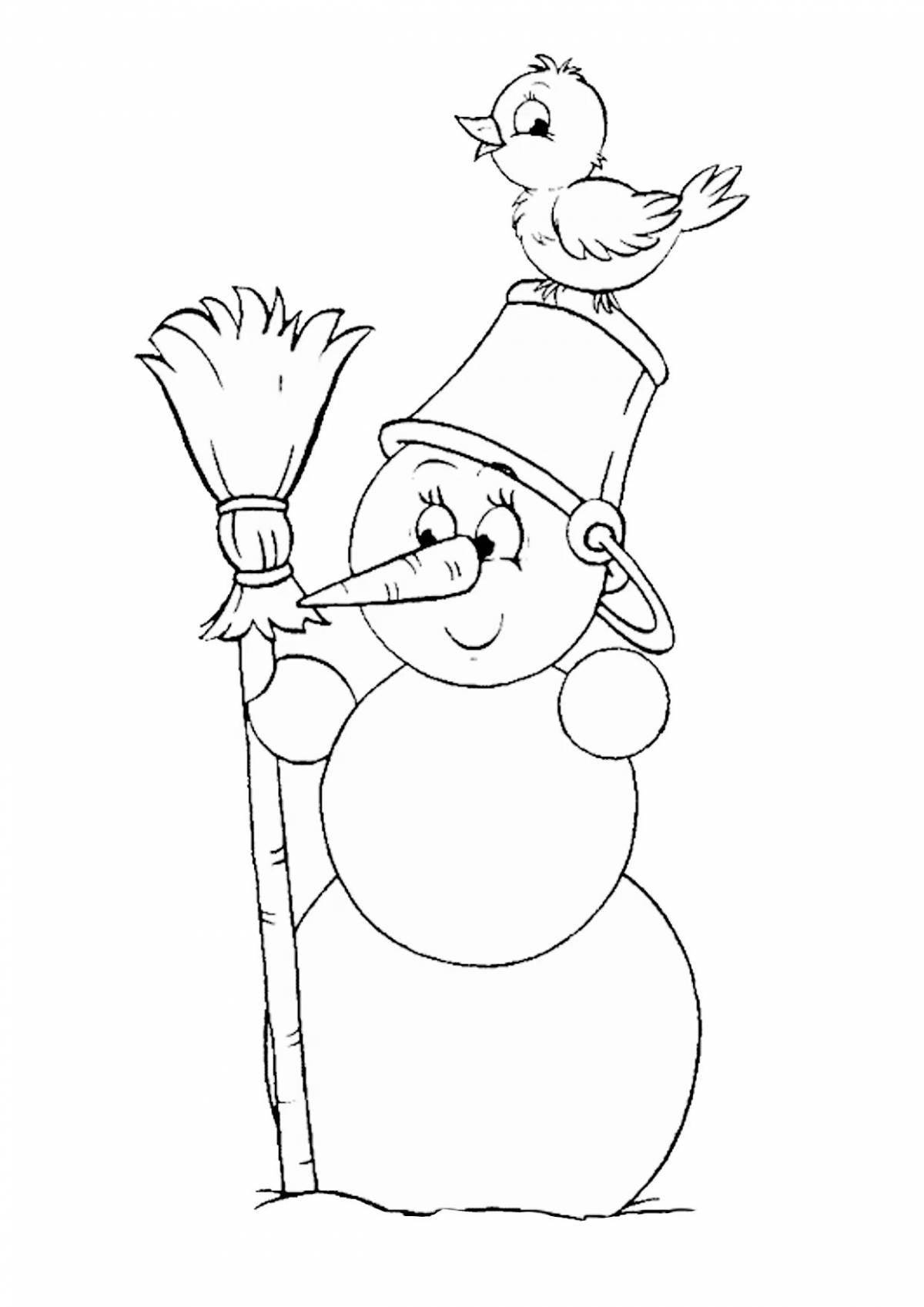 Animated coloring snowman with a broom