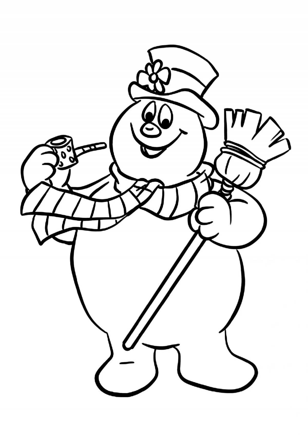 Funny coloring snowman with a broom