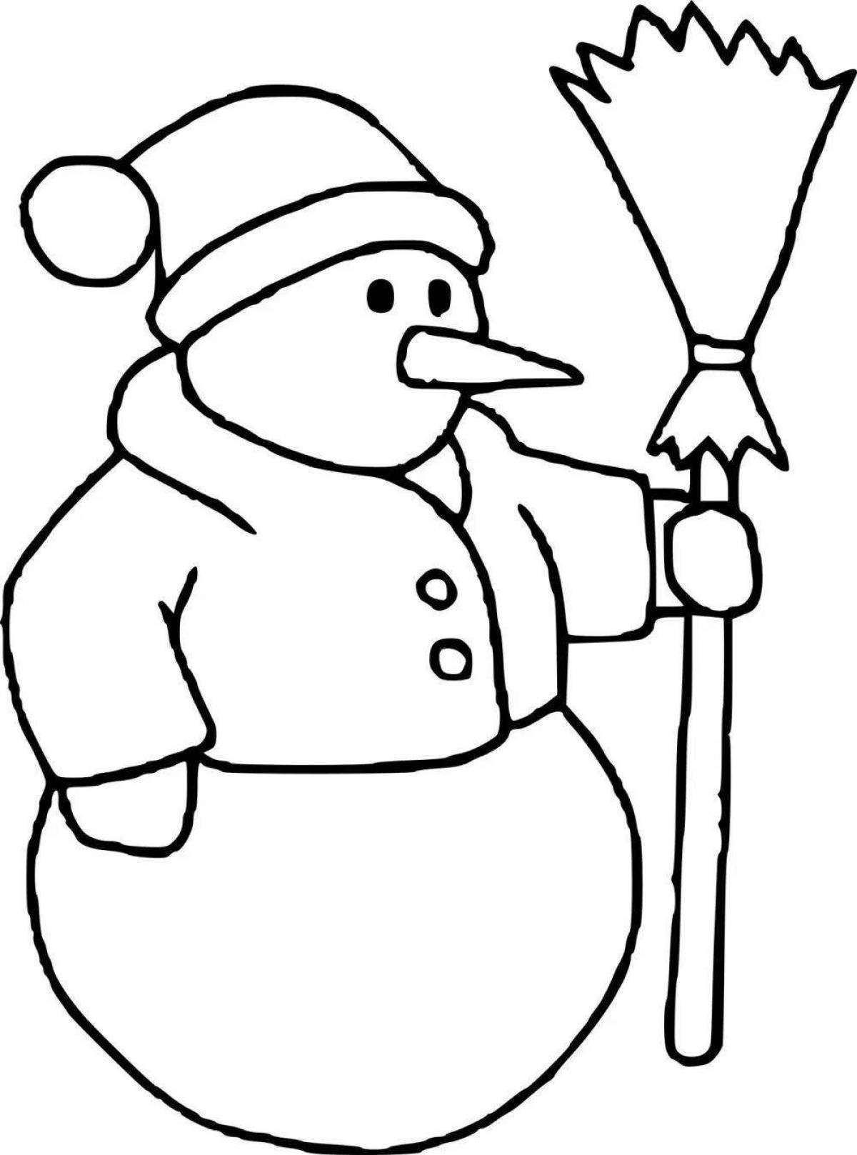 Smart coloring snowman with a broom