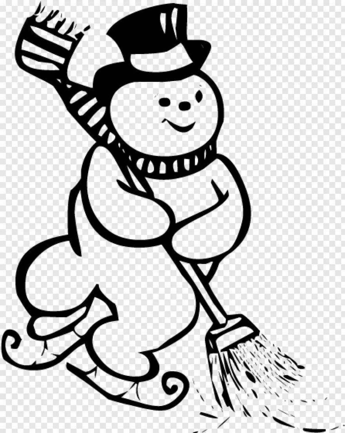 Naughty coloring book snowman with a broom