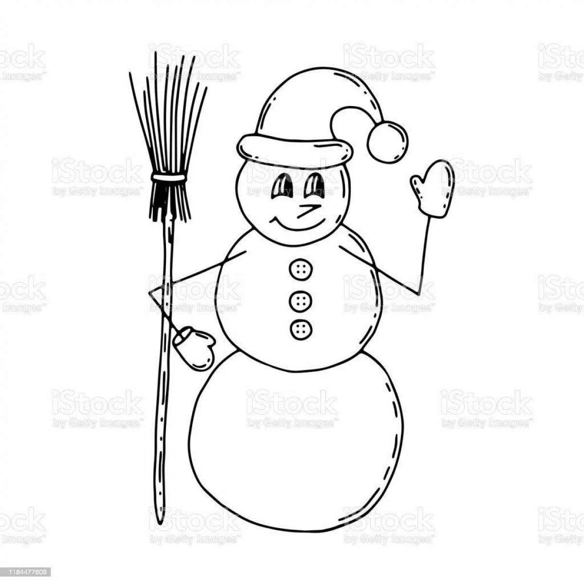 Photo Crazy coloring of a snowman with a broom