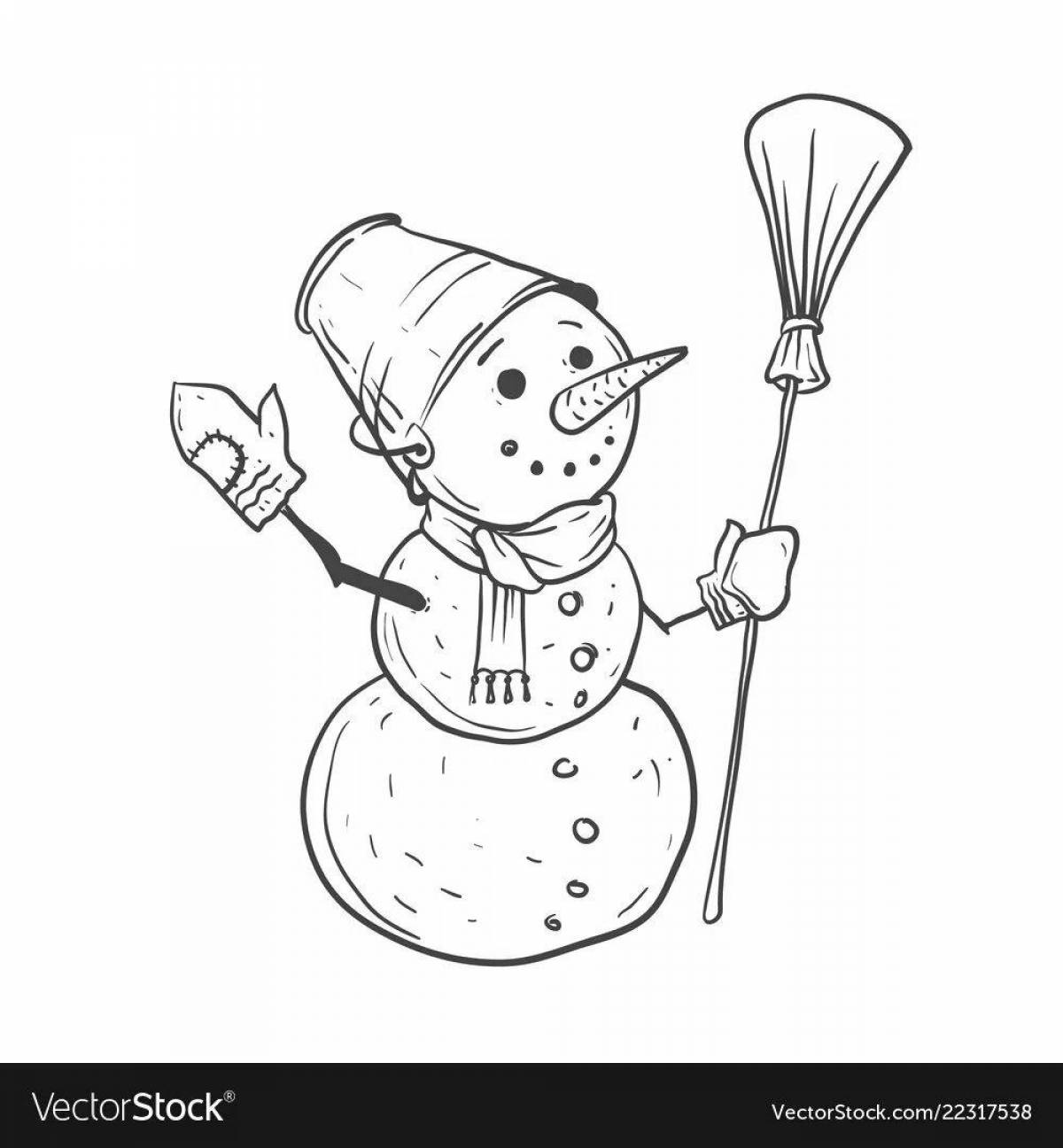 Unique snowman with broom coloring page