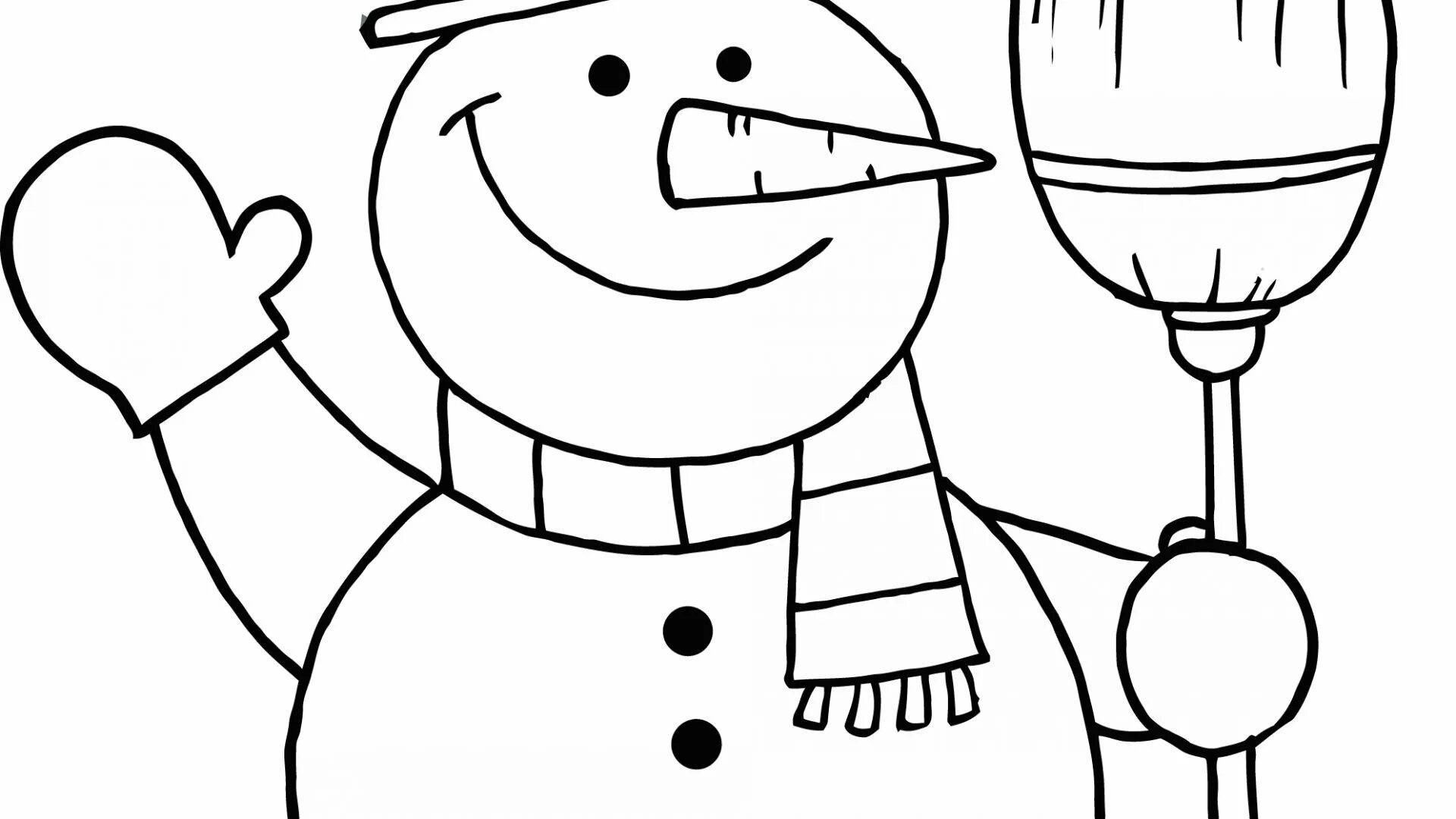 Creative coloring snowman with a broom