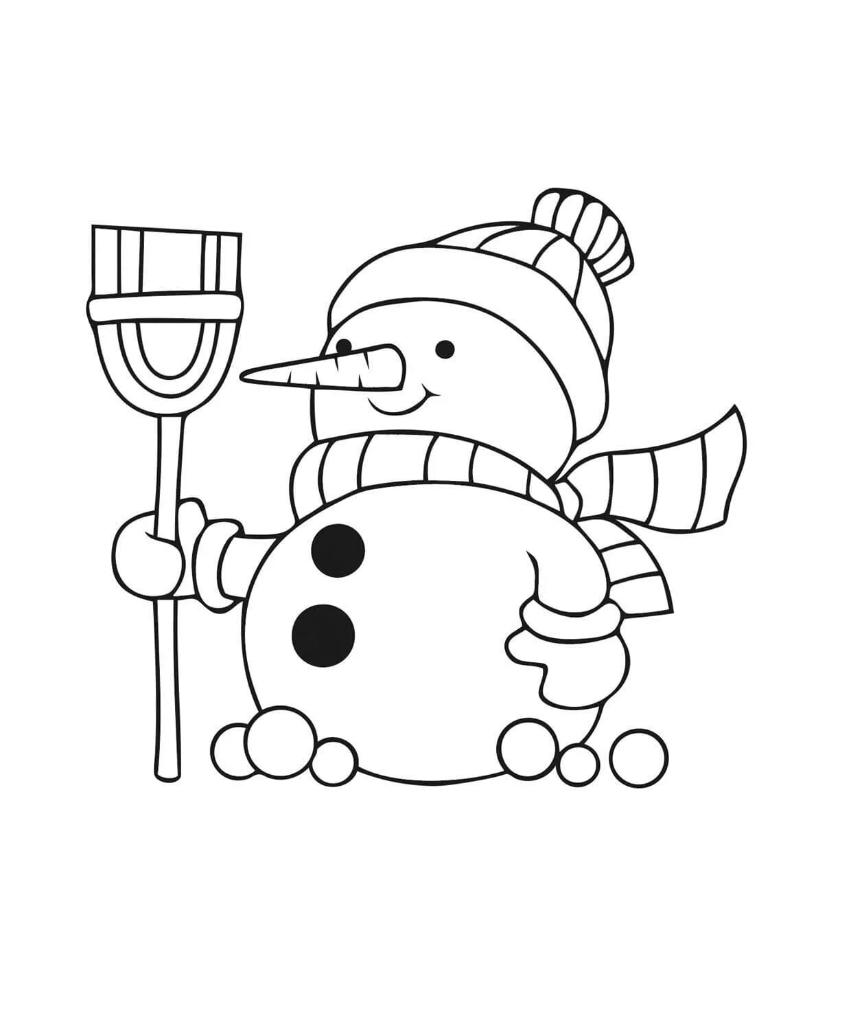 Innovative coloring book snowman with a broom