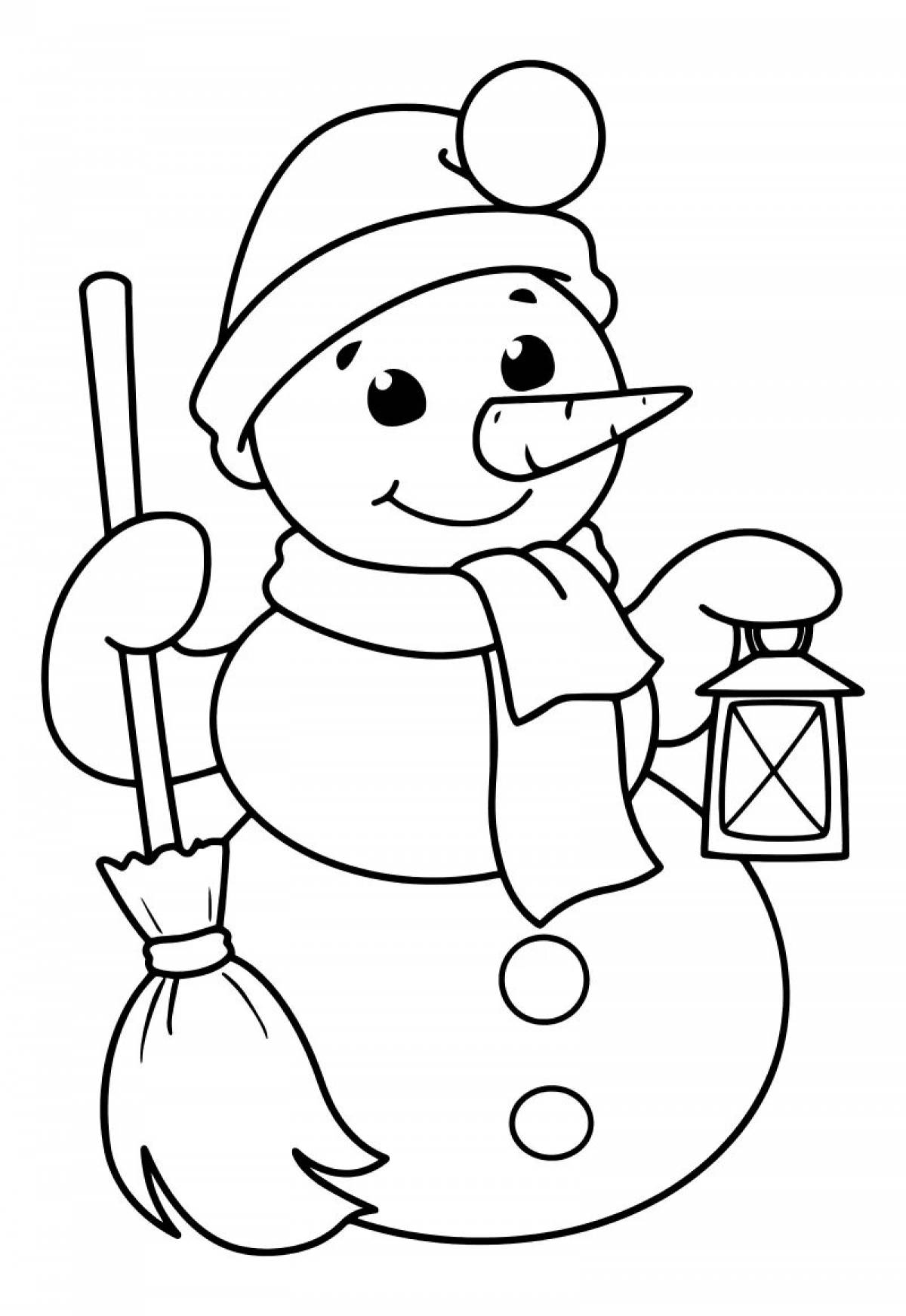 Fashion coloring snowman with a broom