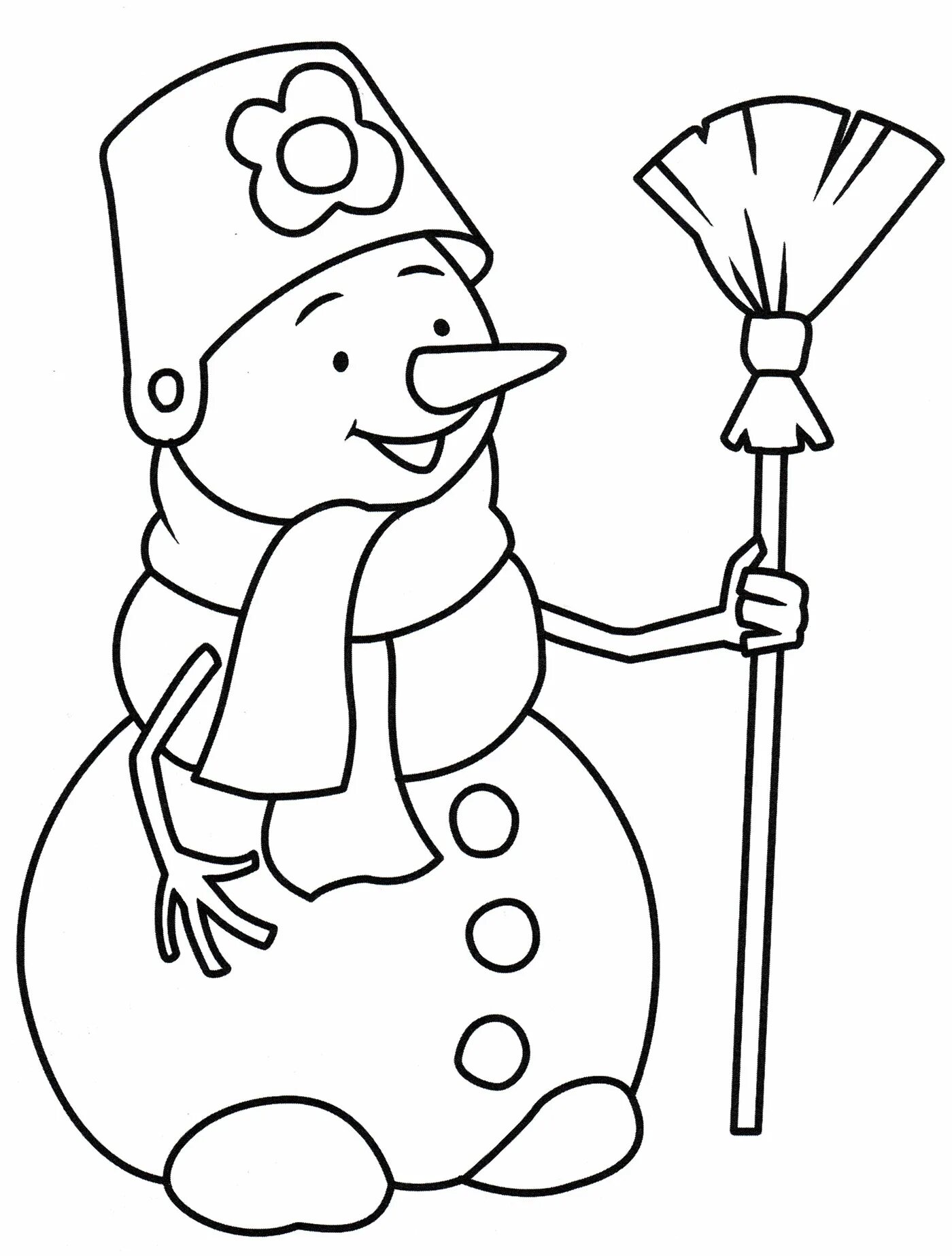 Fantastic coloring book snowman with a broom