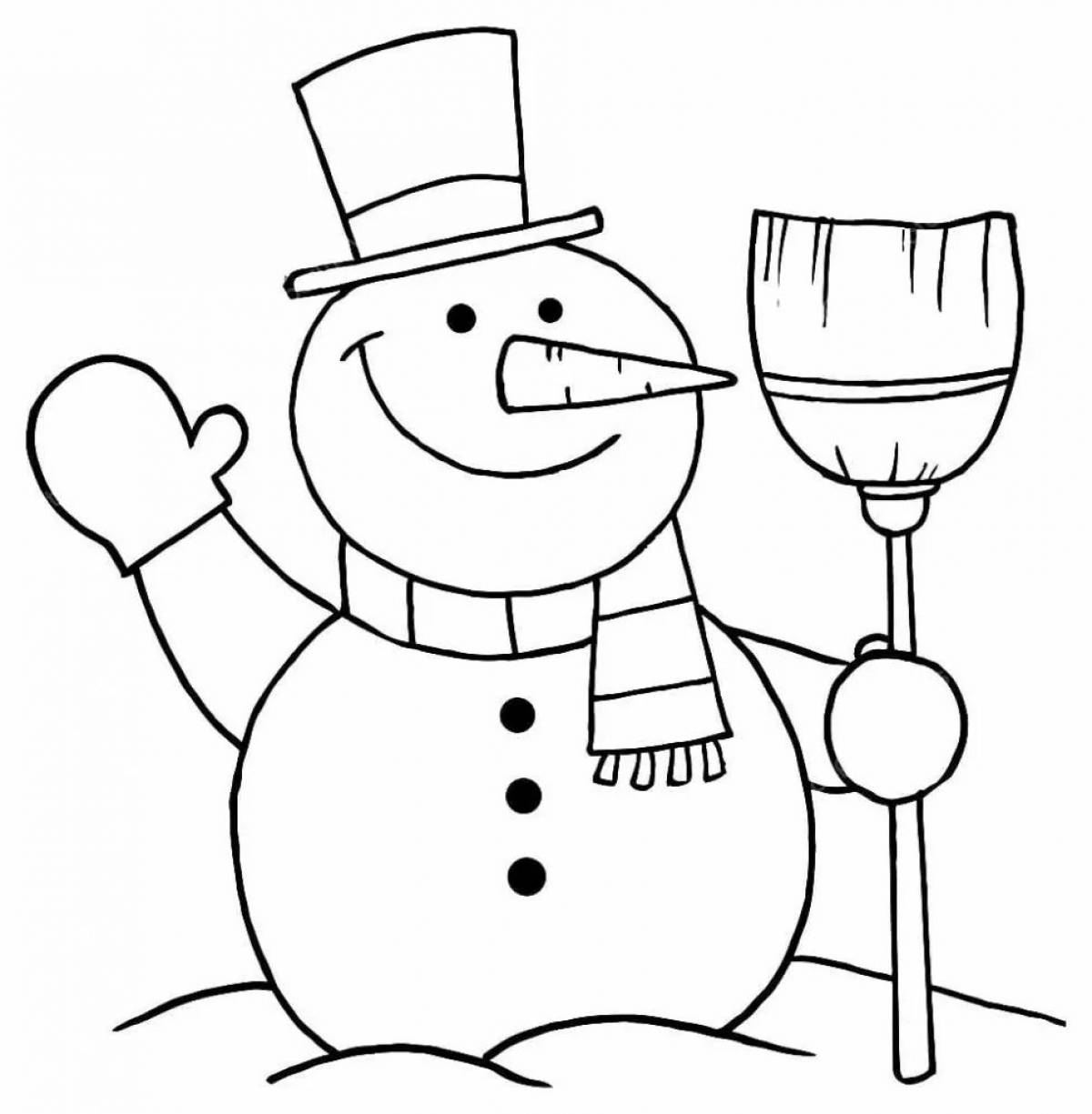 Great coloring book snowman with a broom