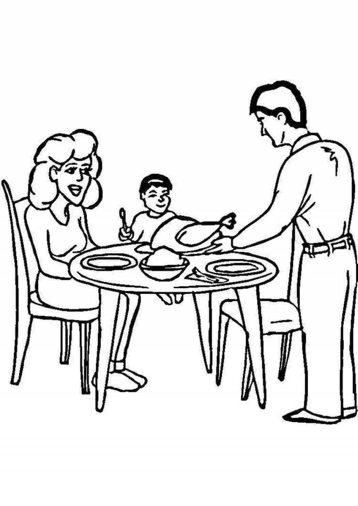 Рисунок ужин. Раскраска семья. Ужин семьей раскраска для детей. Семья за столом раскраска для детей. Семейный ужин раскраска для детей.
